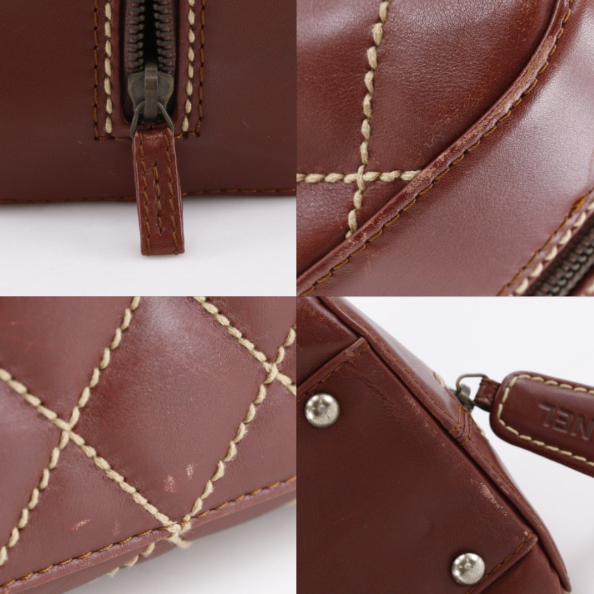 Chanel Wild Stitch Brown Red Color Leather Handbag (Pre-Owned)