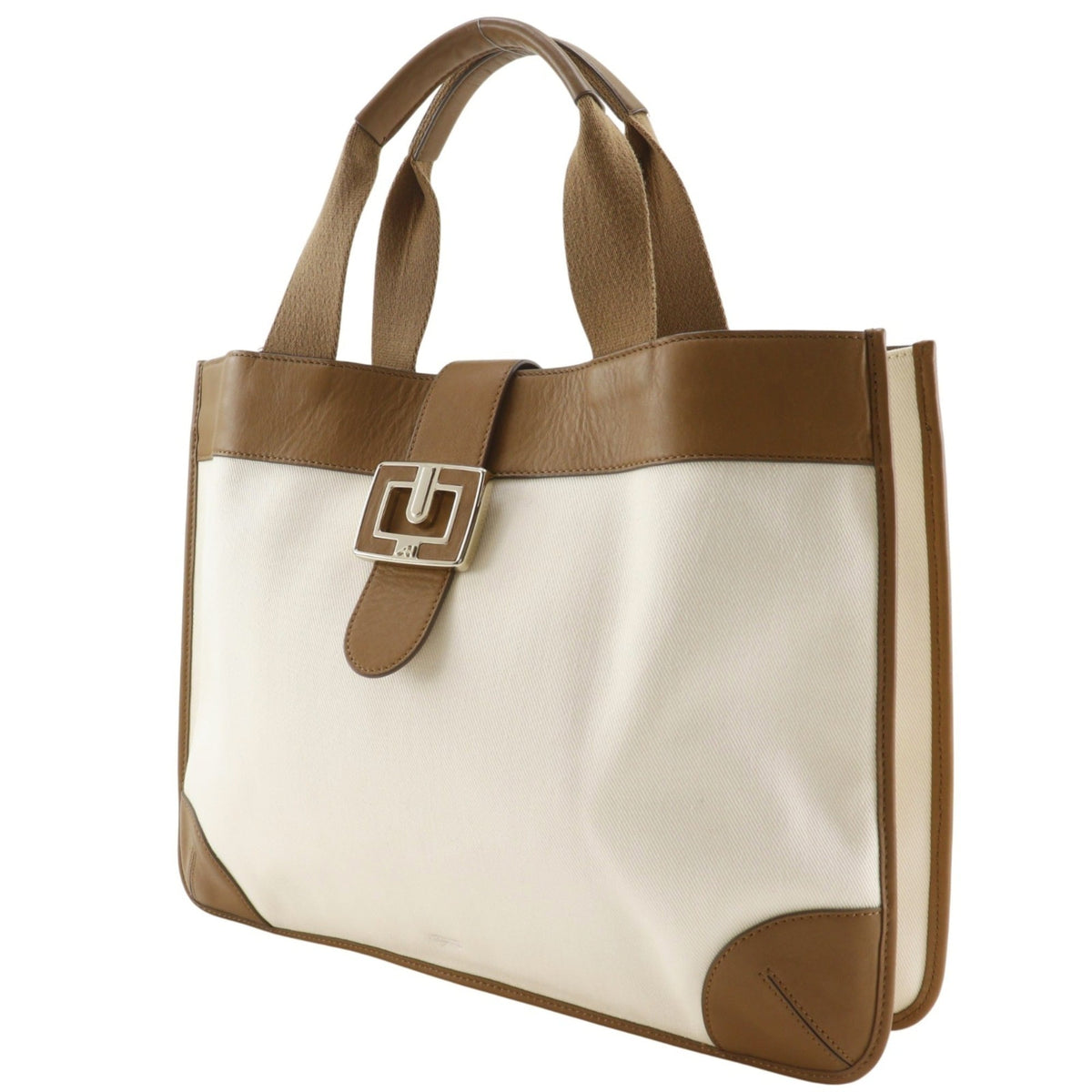 Anya Hindmarch Brown White Canvas Leather Tote Bag (Pre-Owned)