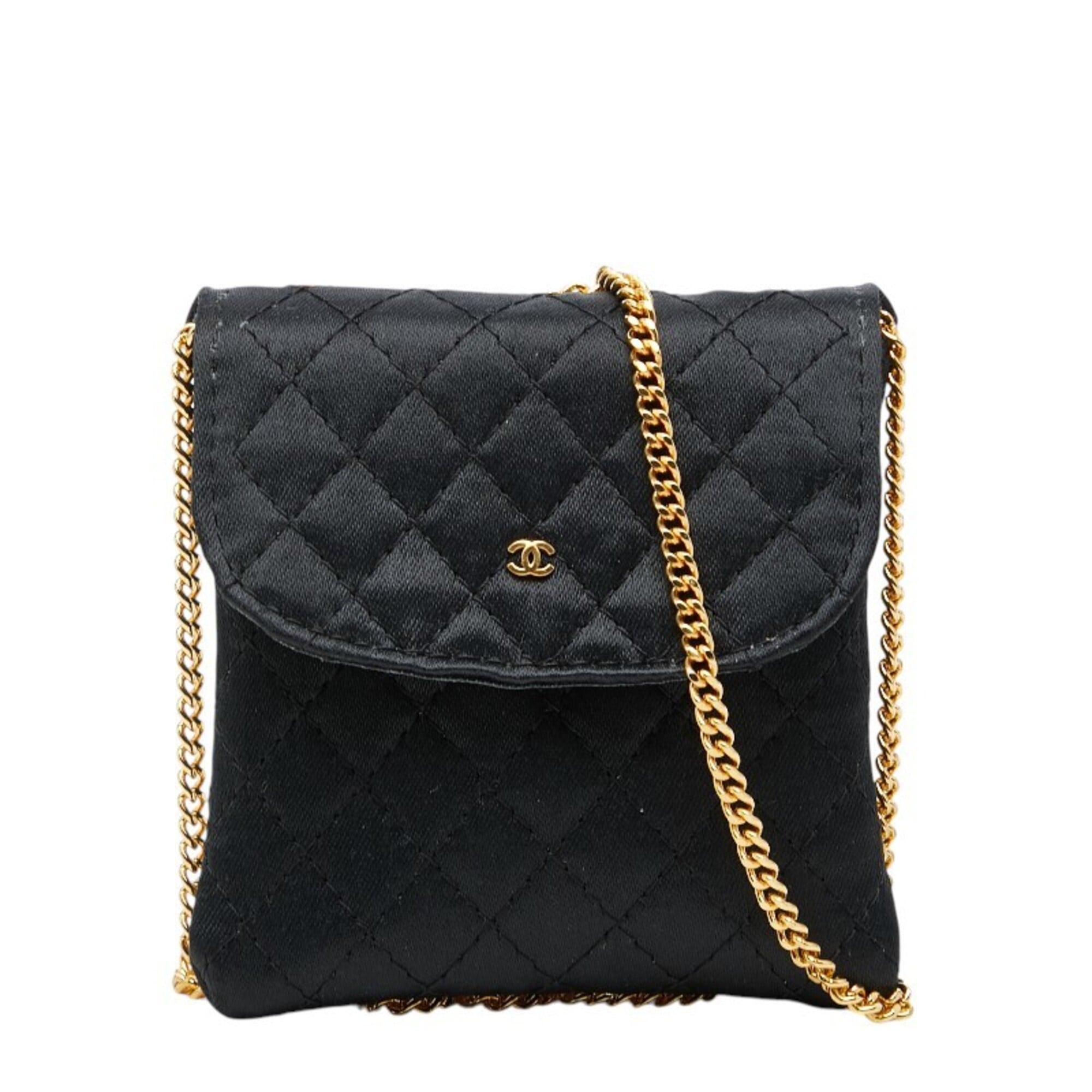 Chanel Black Satin Leather Pouch Shoulder Bag (Pre-Owned)