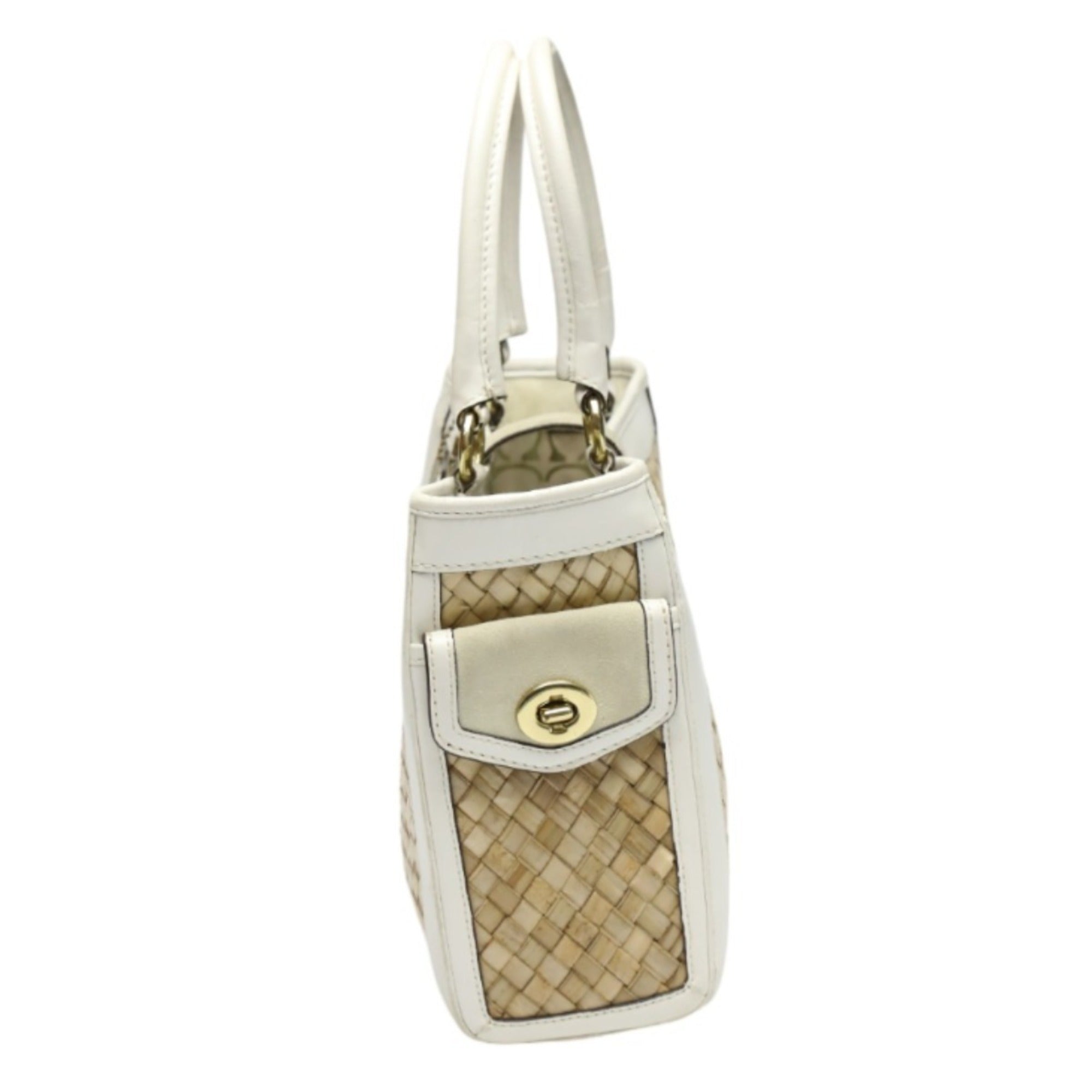 Coach White Leather Handbag Tote Bag (Pre-Owned)