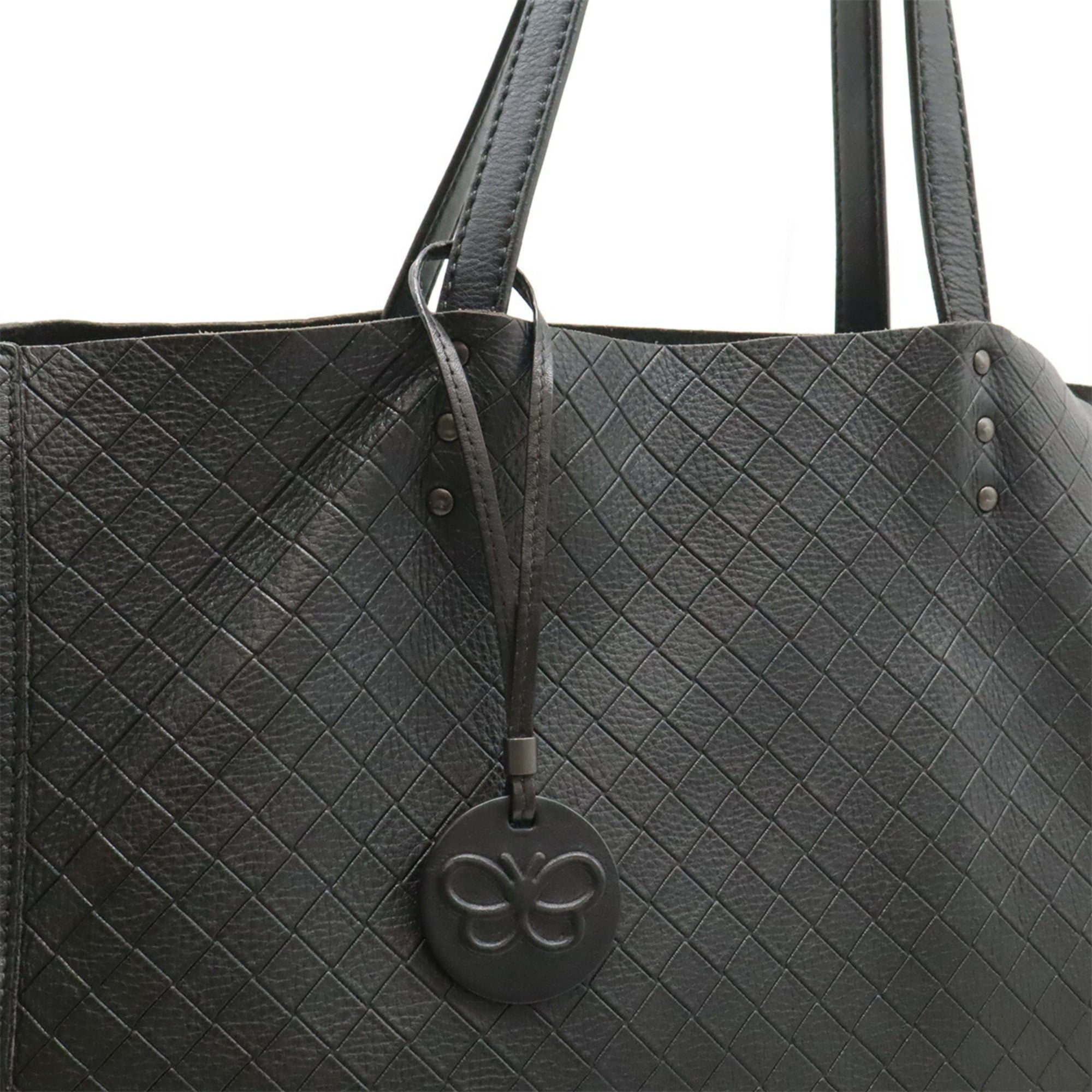 Bottega Veneta Intrecciomirage Black Leather Shoulder Bag Tote Bag (Pre-Owned)
