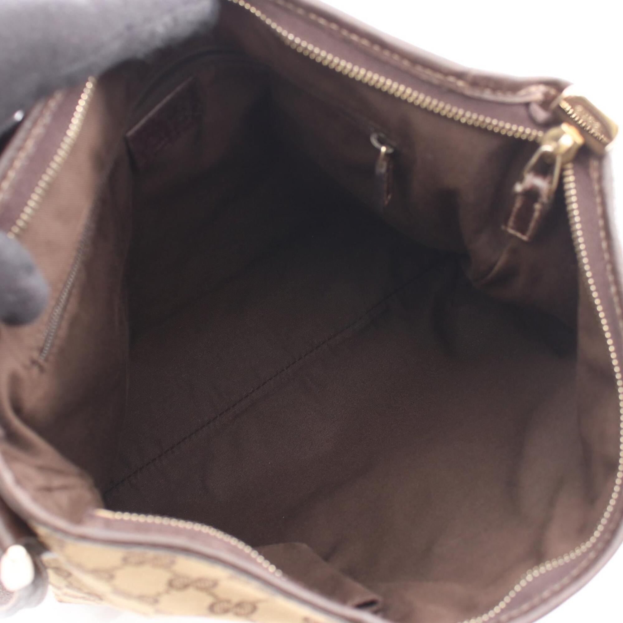 Gucci Beige Brown Canvas Leather Handbag Shoulder Bag (Pre-Owned)