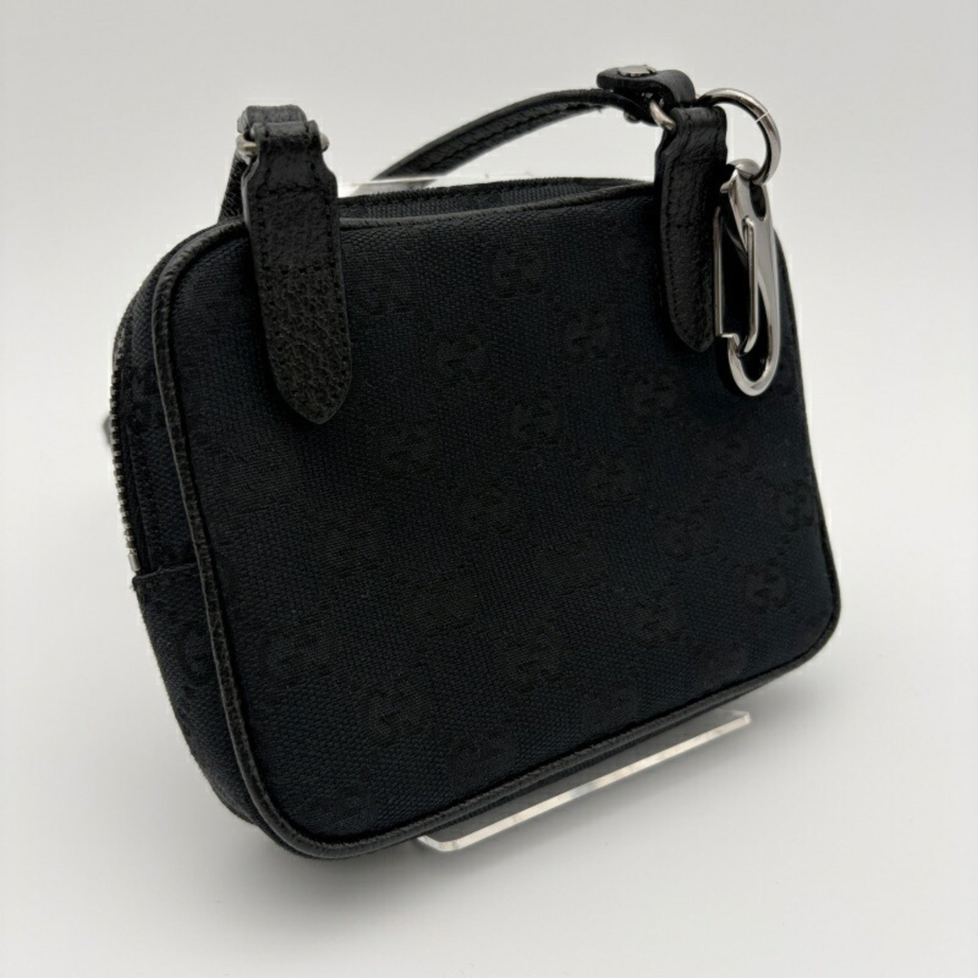 Gucci Gg Canvas Black Gg Canvas Leather Shoulder Bag (Pre-Owned)