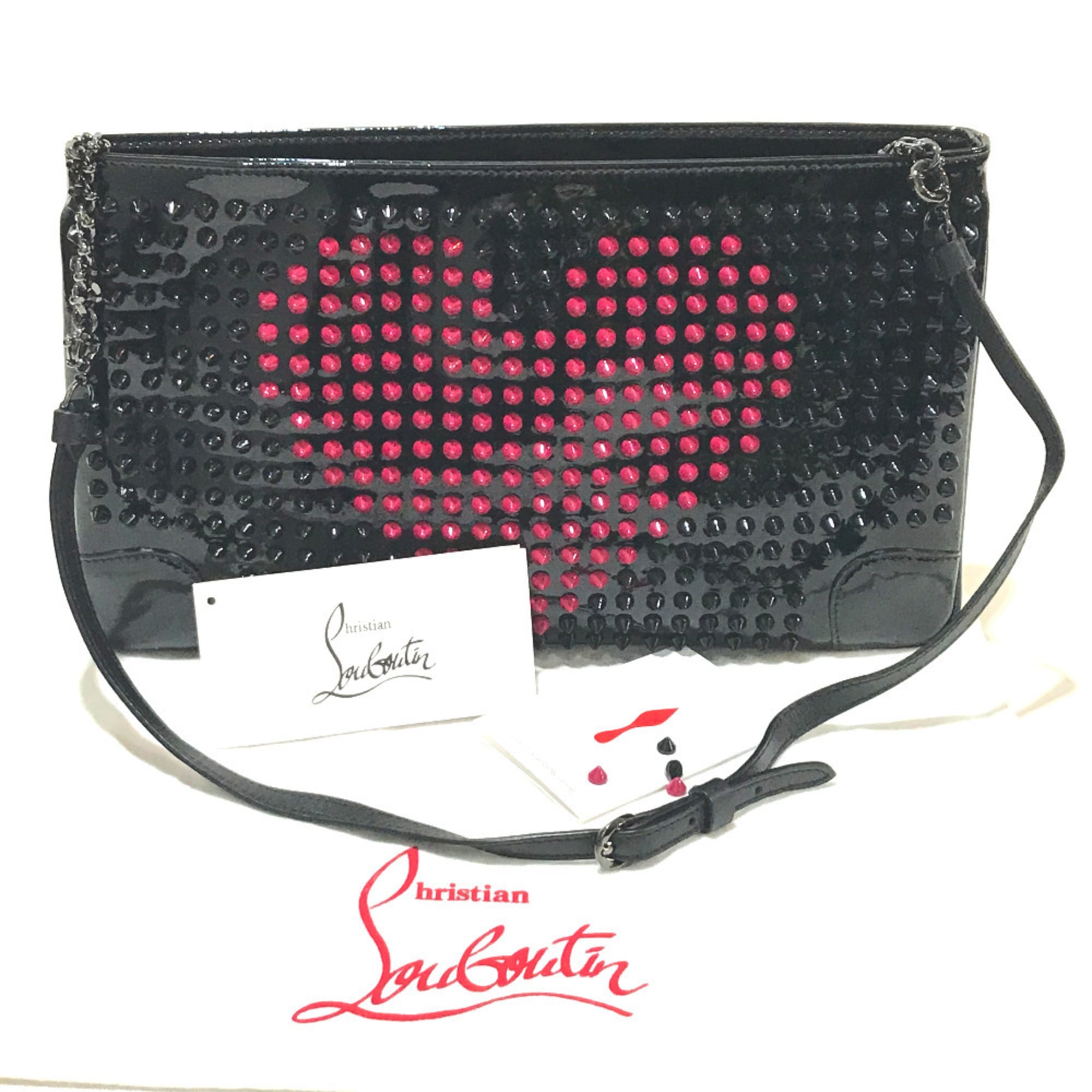 Christian Louboutin Black Patent Leather Clutch Bag Shoulder Bag (Pre-Owned)