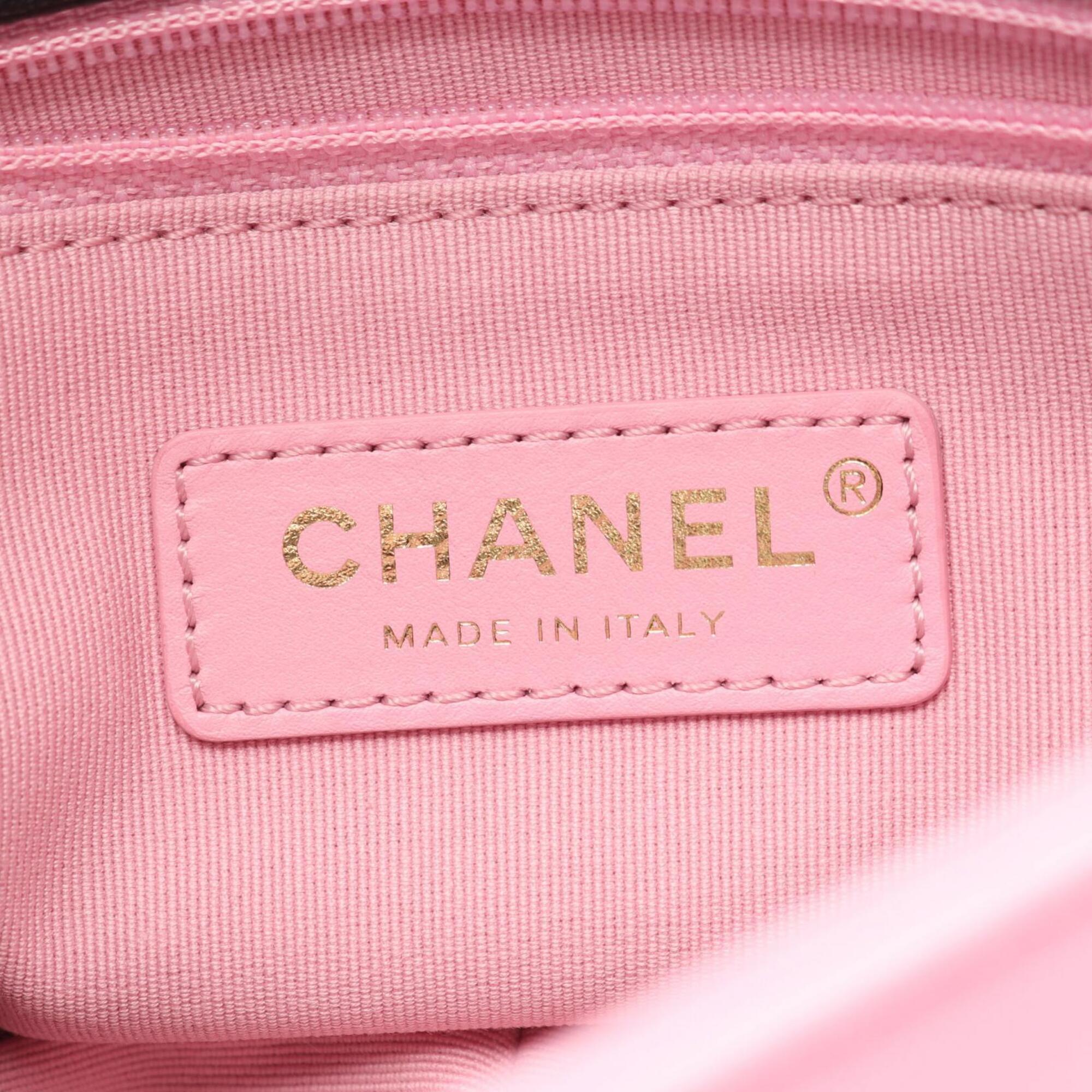Chanel Beige Black Pink Leather Handbag Shoulder Bag (Pre-Owned)