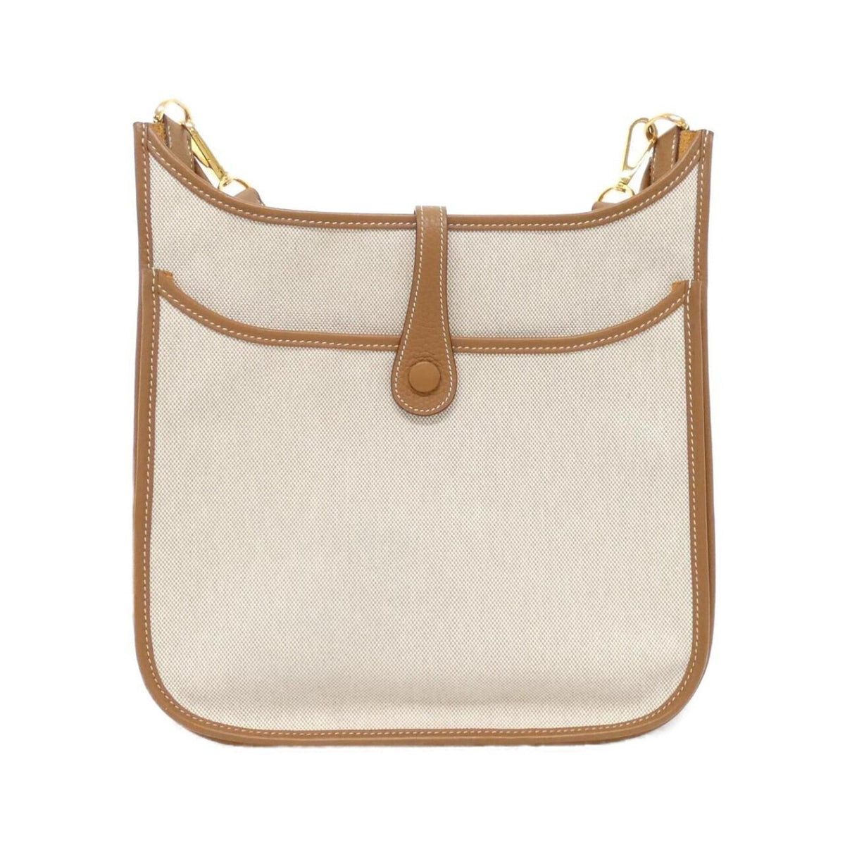 Hermes Beige Ecru Gold Toile H Taurillon Clemence Leather Shoulder Bag (Pre-Owned)