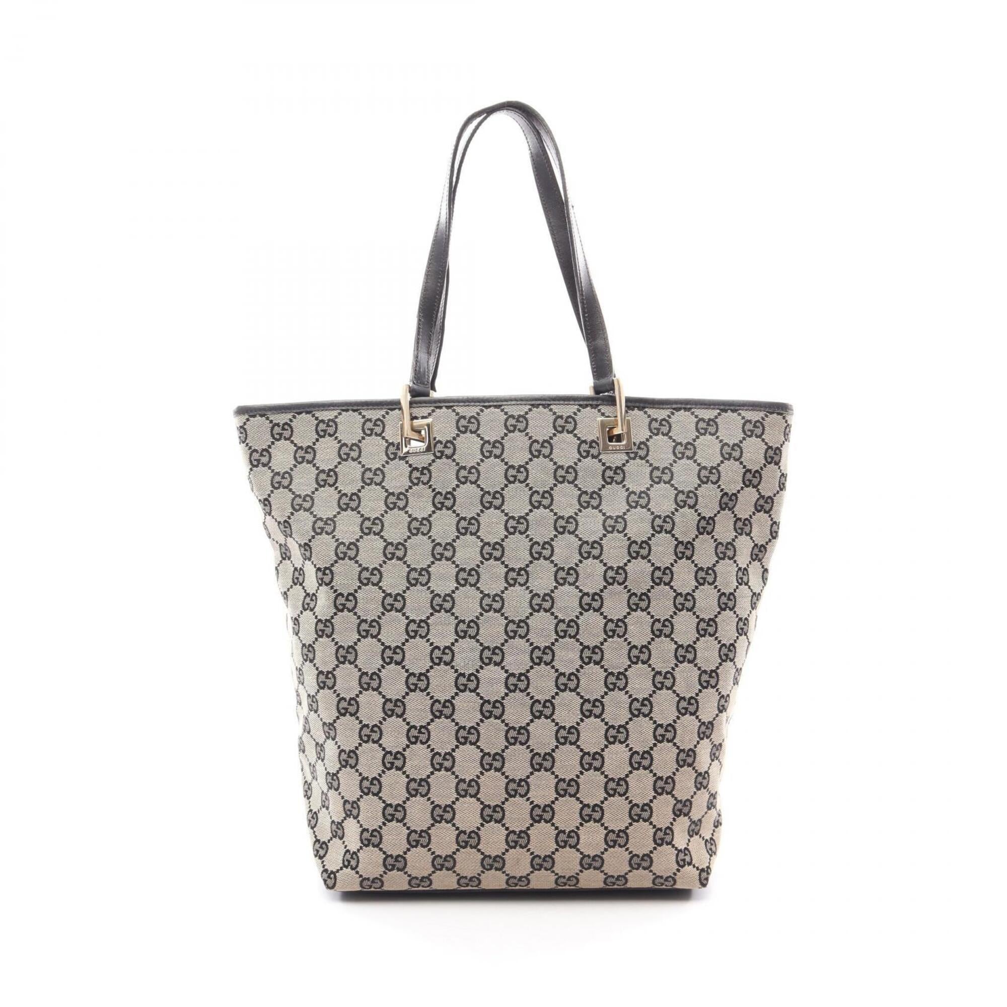 Gucci Beige Black Canvas Leather Handbag Tote Bag (Pre-Owned)