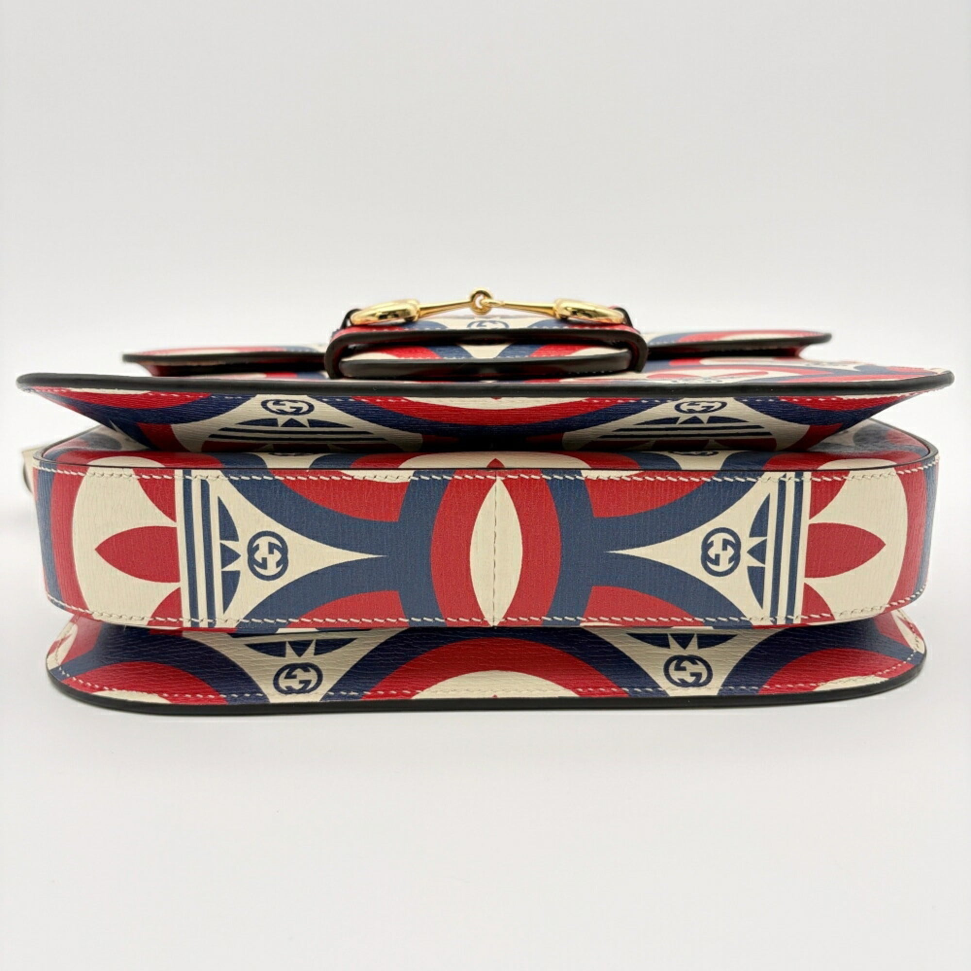 Gucci Horsebit Ivory Navy Red Color Leather Shoulder Bag (Pre-Owned)