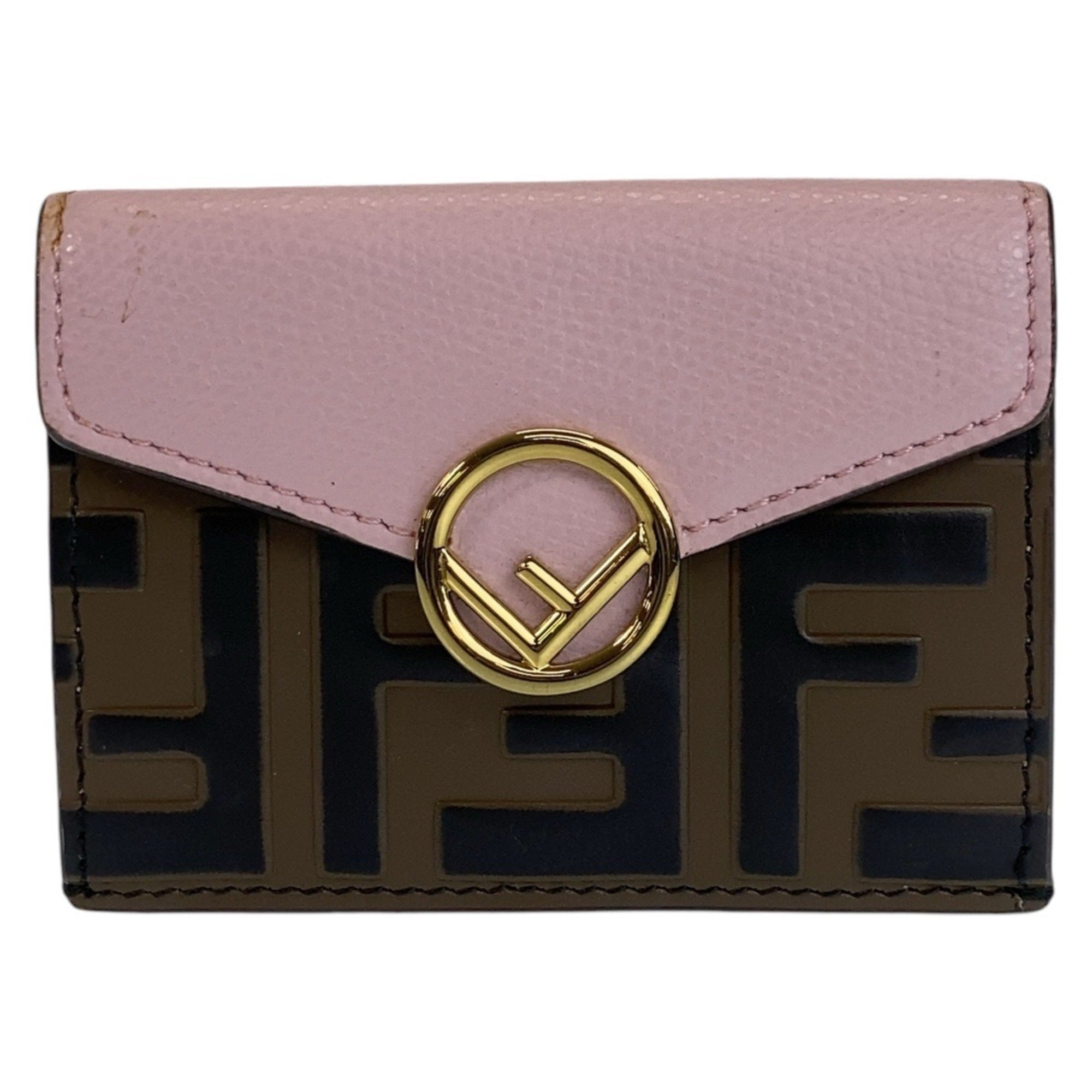 Fendi Brown Pink Leather Wallet (Tri-Fold) (Pre-Owned)