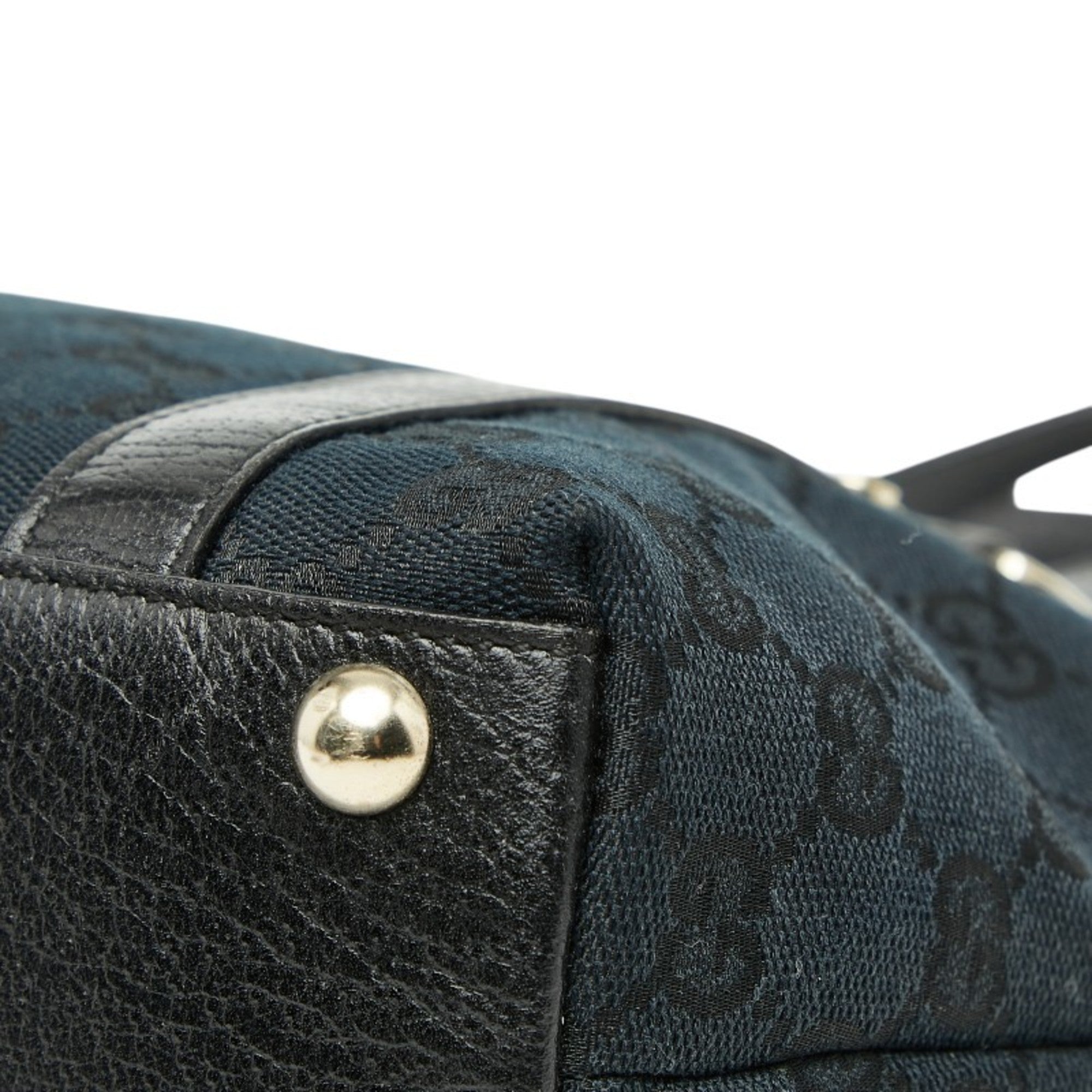 Gucci Abbey Black Gg Canvas Leather Handbag (Pre-Owned)