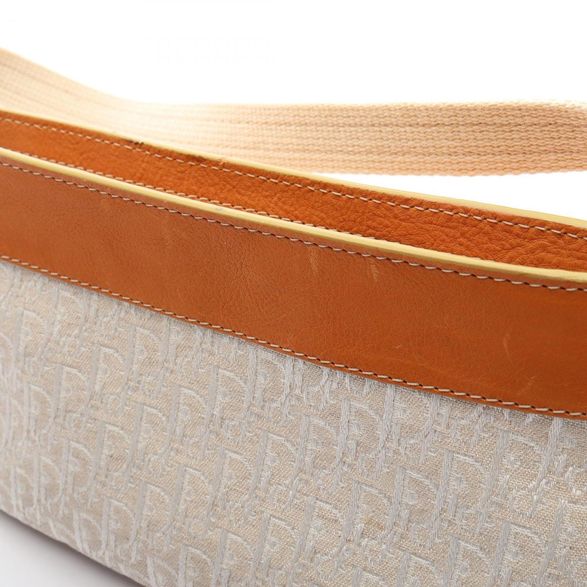 Christian Dior Brown Ivory Canvas Leather Handbag (Pre-Owned)