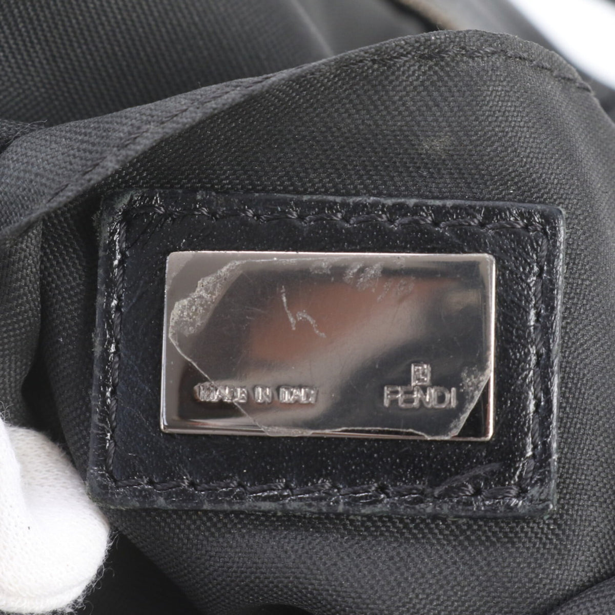 Fendi Black Leather Canvas Messenger Bag Shoulder Bag Tote Bag (Pre-Owned)