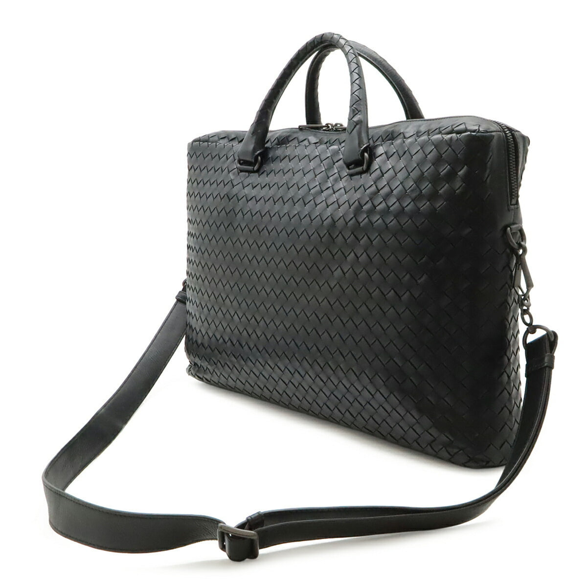Bottega Veneta Intrecciato Black Leather Handbag Shoulder Bag (Pre-Owned)