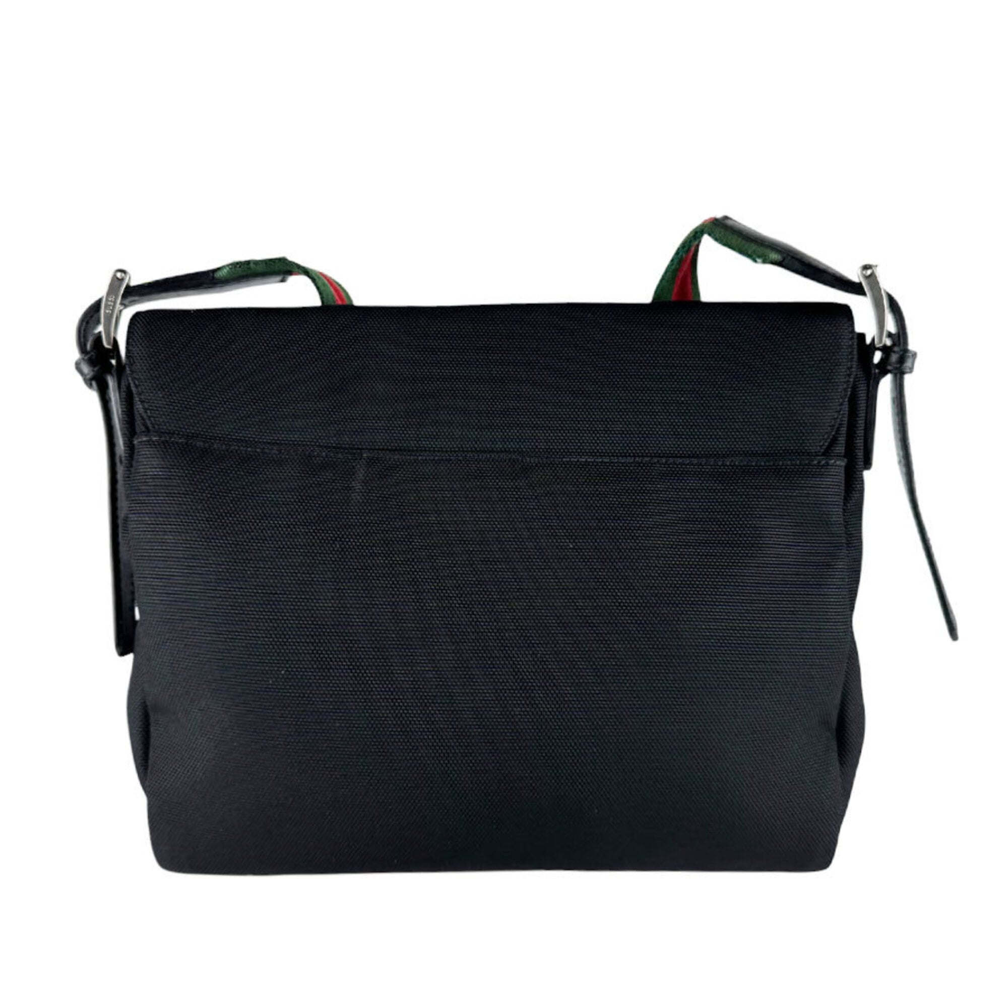 Gucci Black Green Red Color Canvas Shoulder Bag (Pre-Owned)