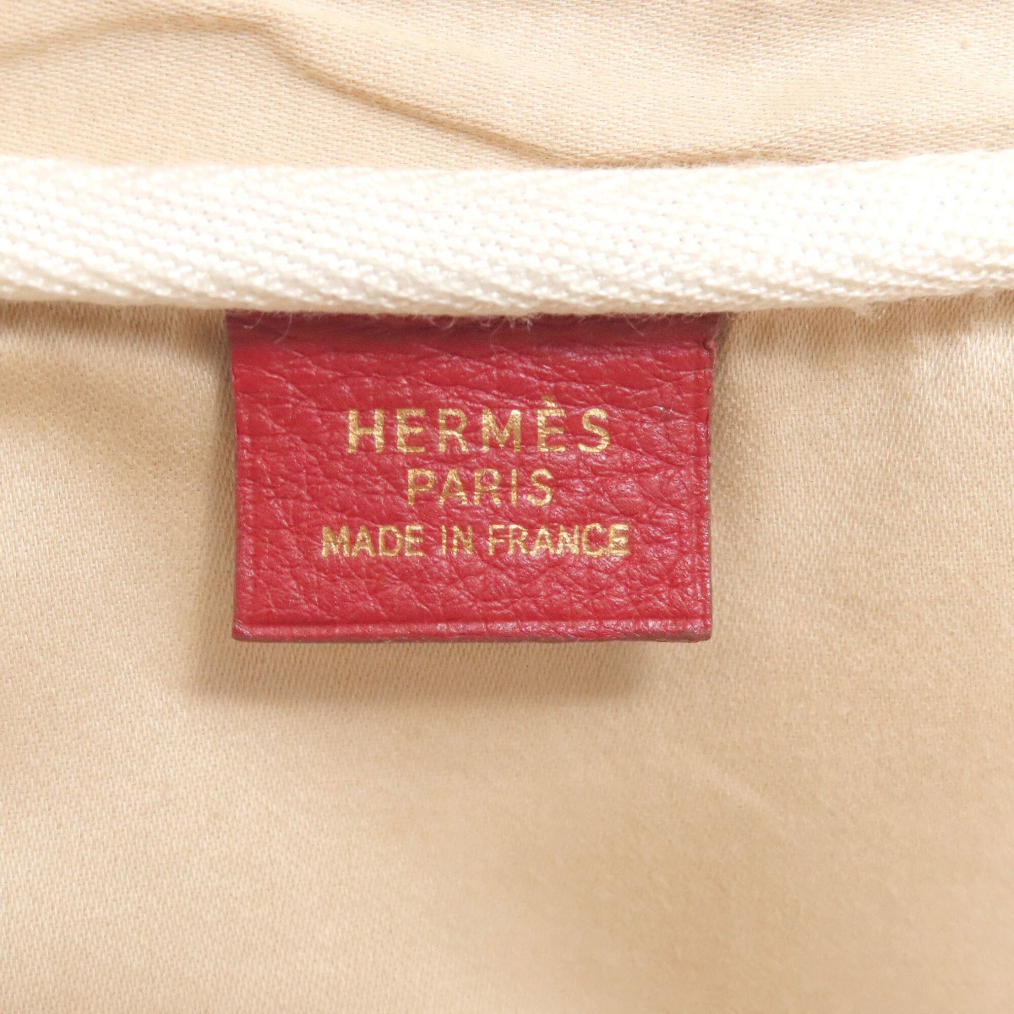 Hermes Natural Red Color Toile H Taurillon Clemence Leather Boston Bag (Pre-Owned)
