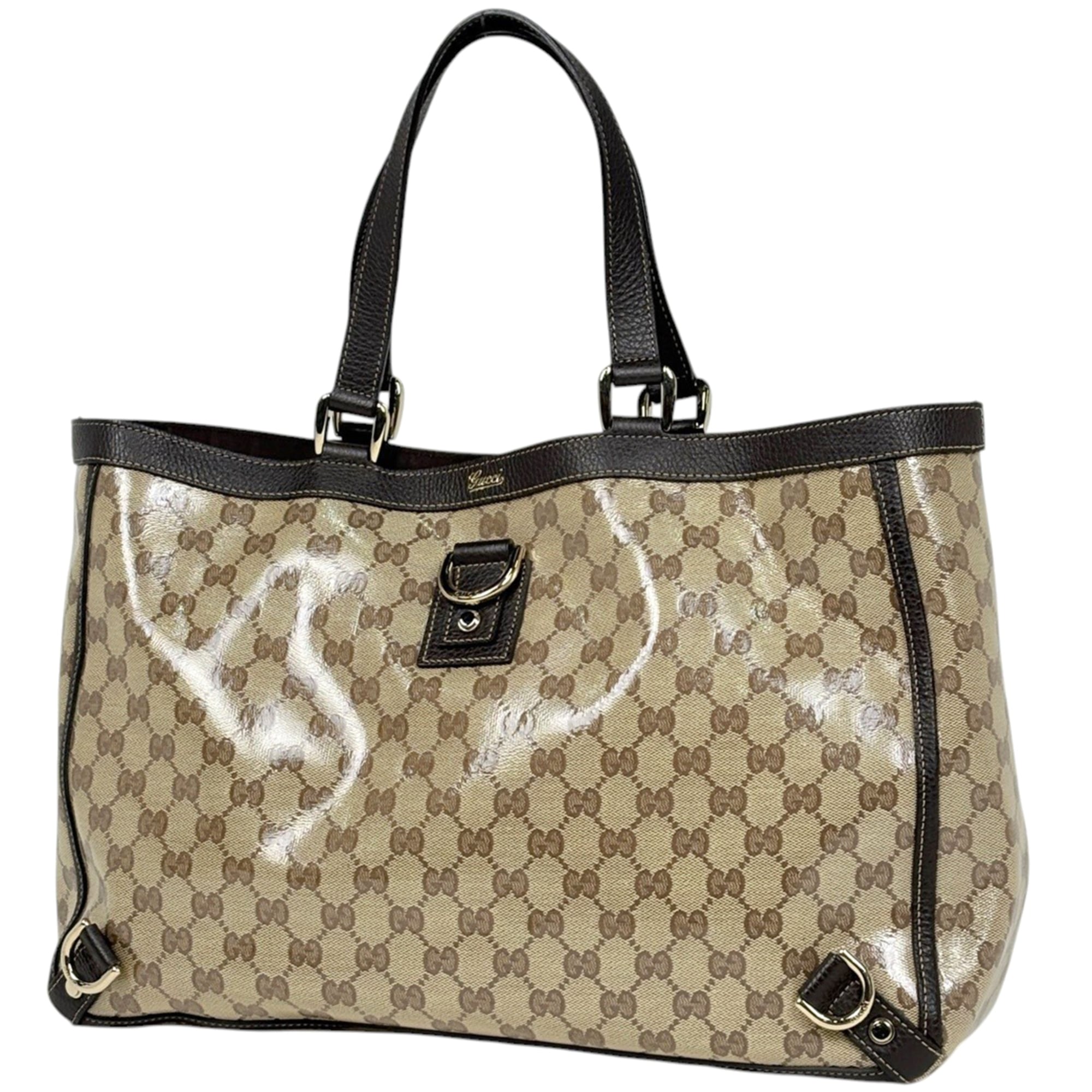 Gucci Brown Coated Canvas Leather Tote Bag (Pre-Owned)