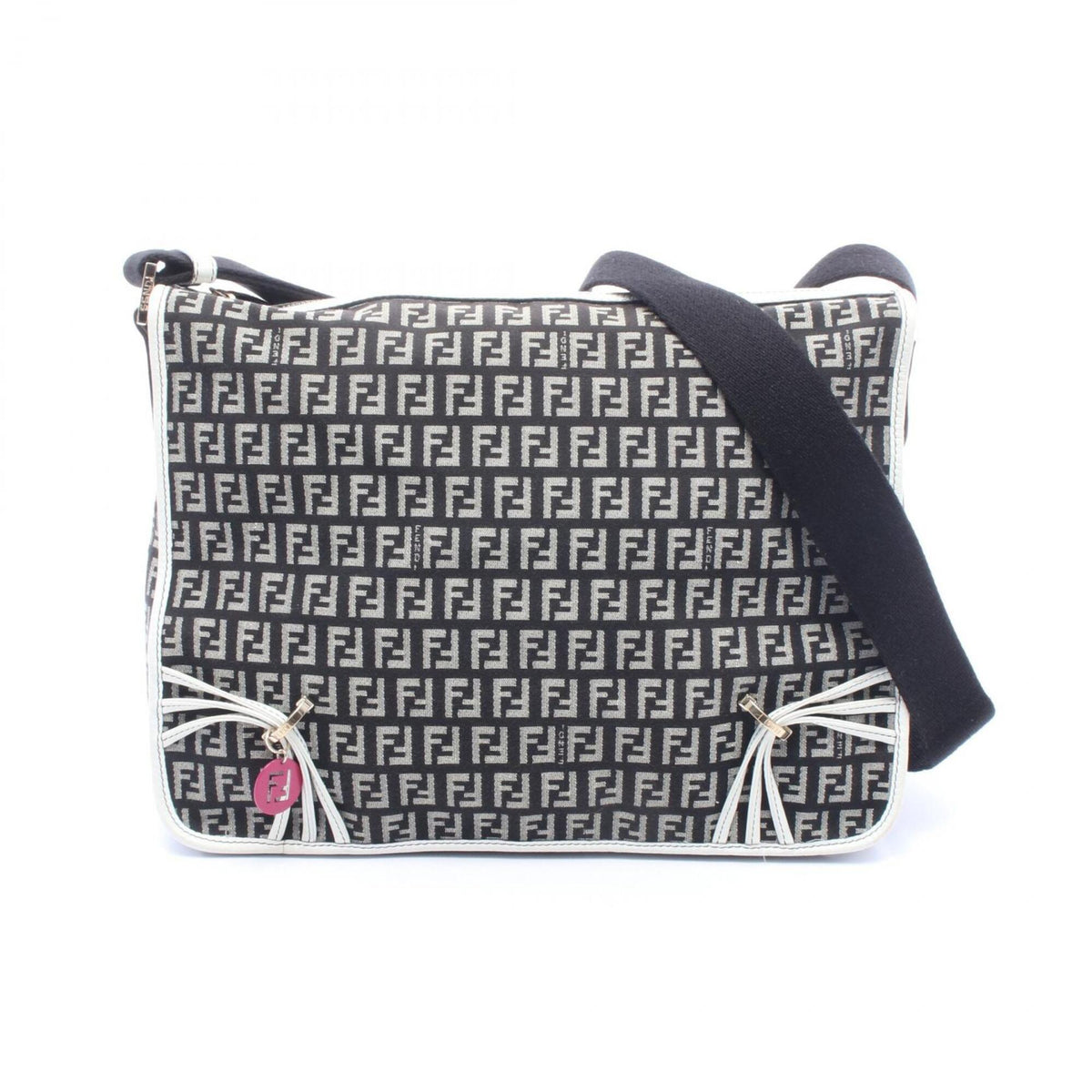 Fendi Black Gray White Canvas Leather Handbag Shoulder Bag (Pre-Owned)