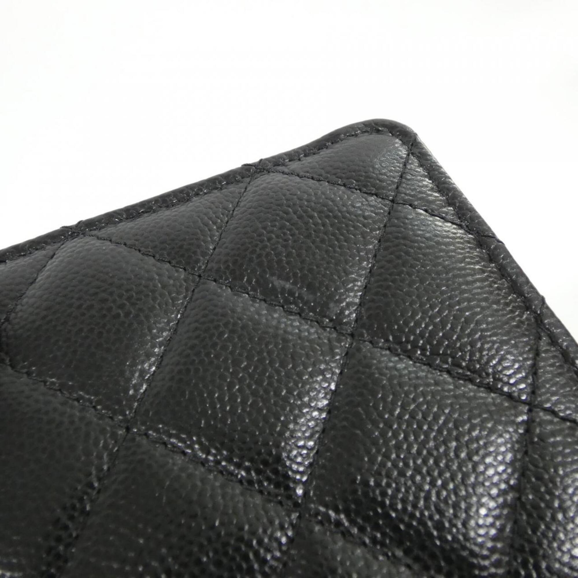 Chanel Black Grained Calfskin Long Wallet (Bi-Fold) (Pre-Owned)