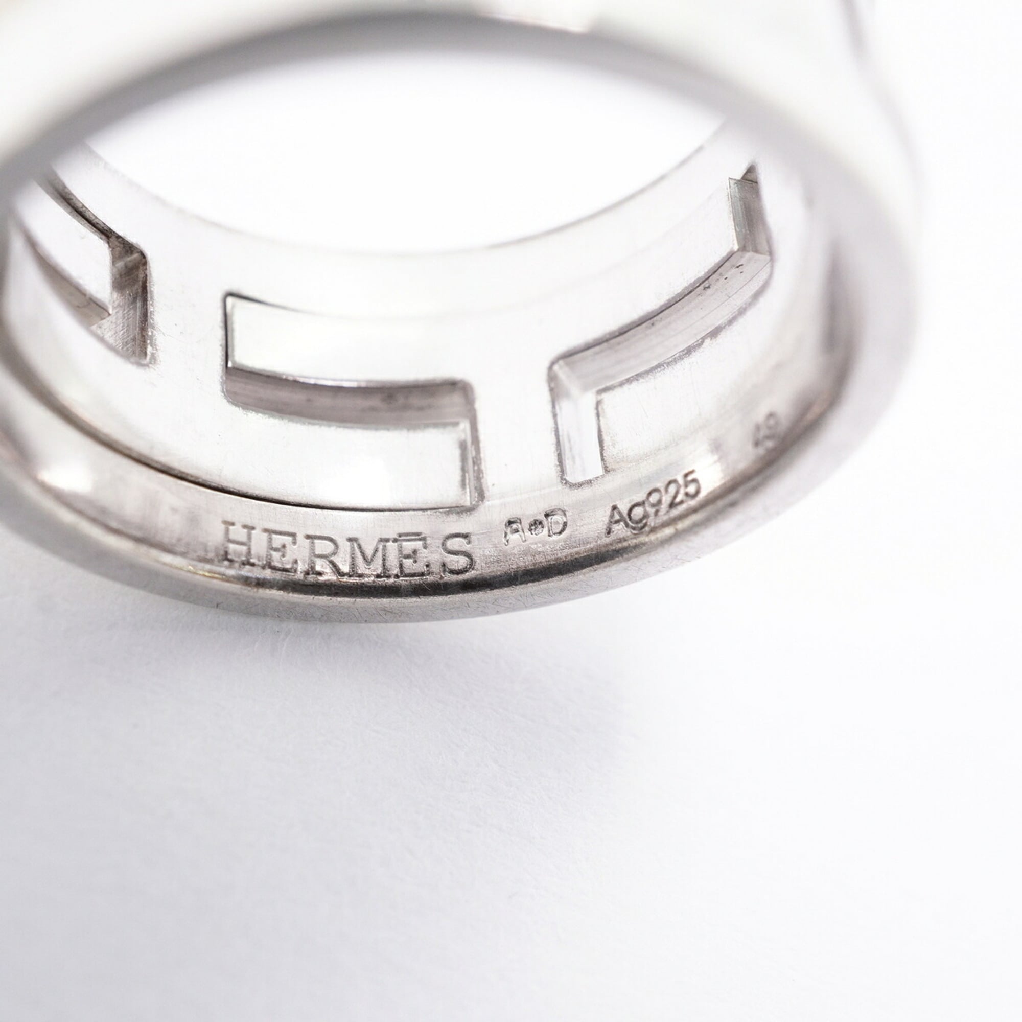 Hermes Cream Silver 925 Band Ring (Pre-Owned)