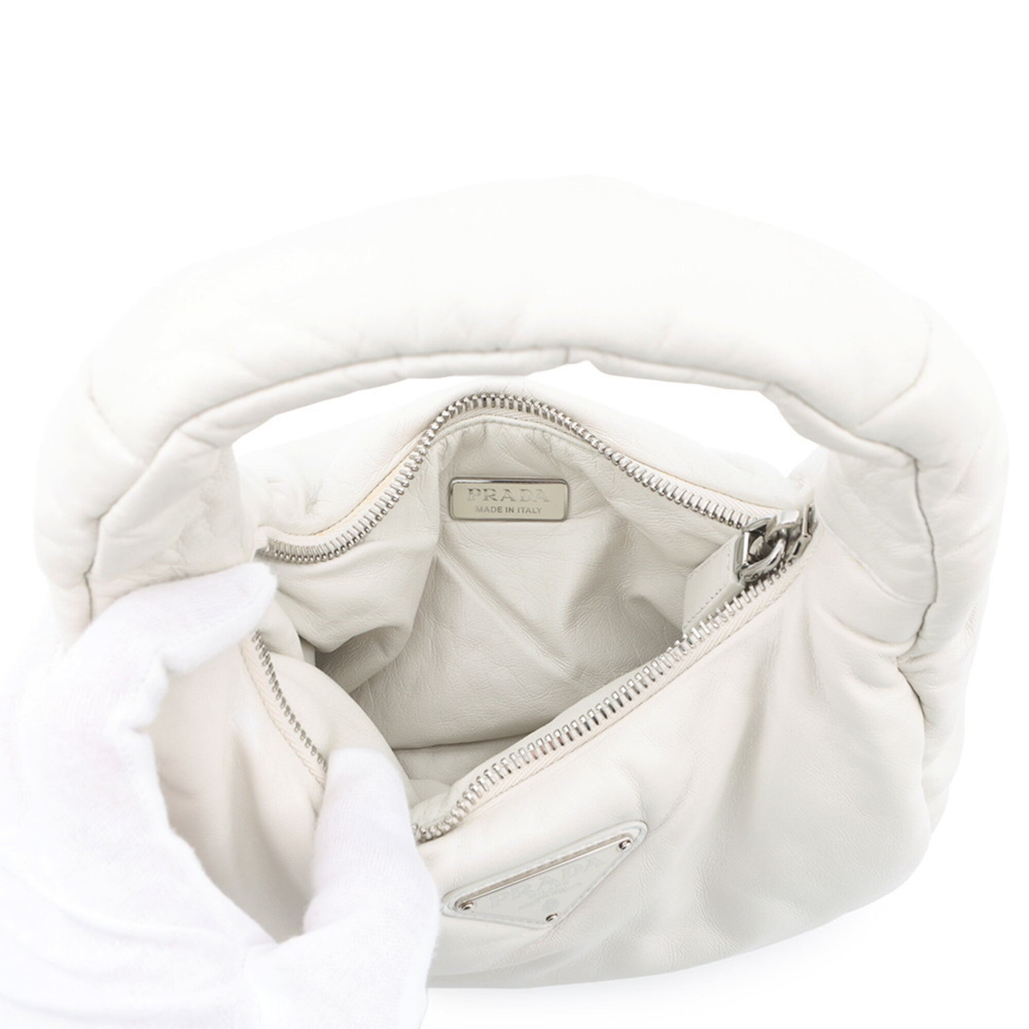 Prada White Leather Handbag Shoulder Bag (Pre-Owned)