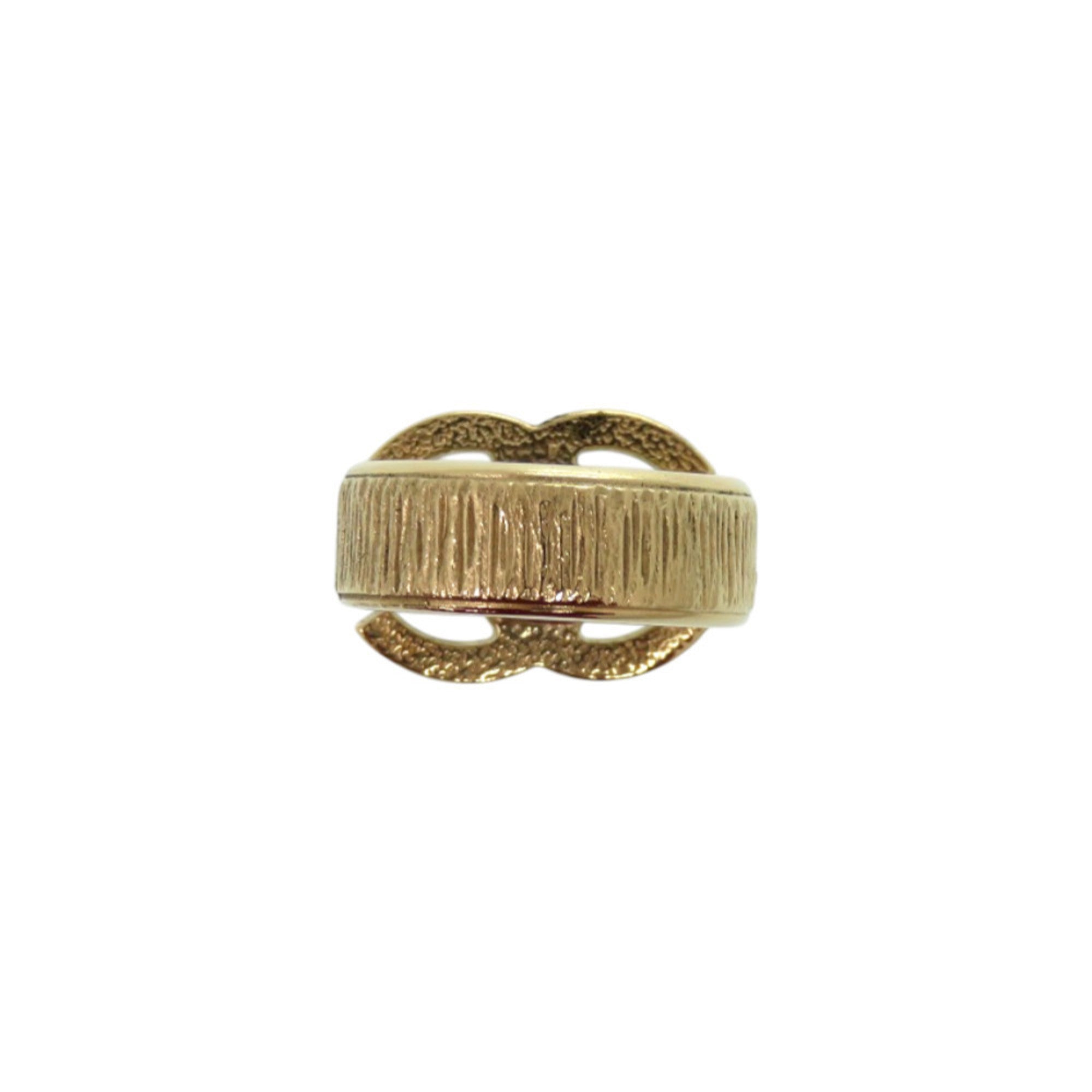 Chanel Gold Black Metal Band Ring (Pre-Owned)