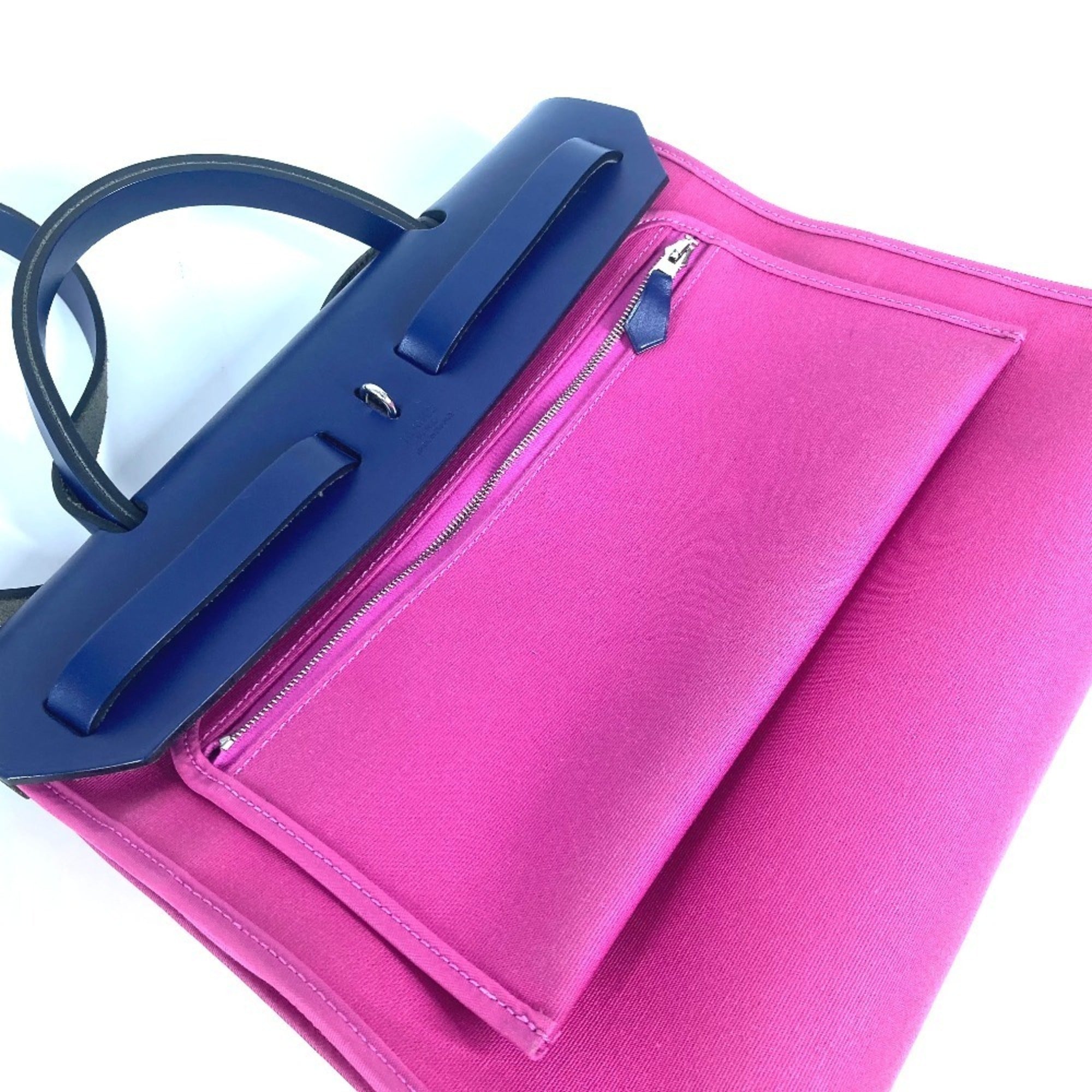 Hermes Blue Pink Toile Officier Vache Leather Handbag Shoulder Bag (Pre-Owned)