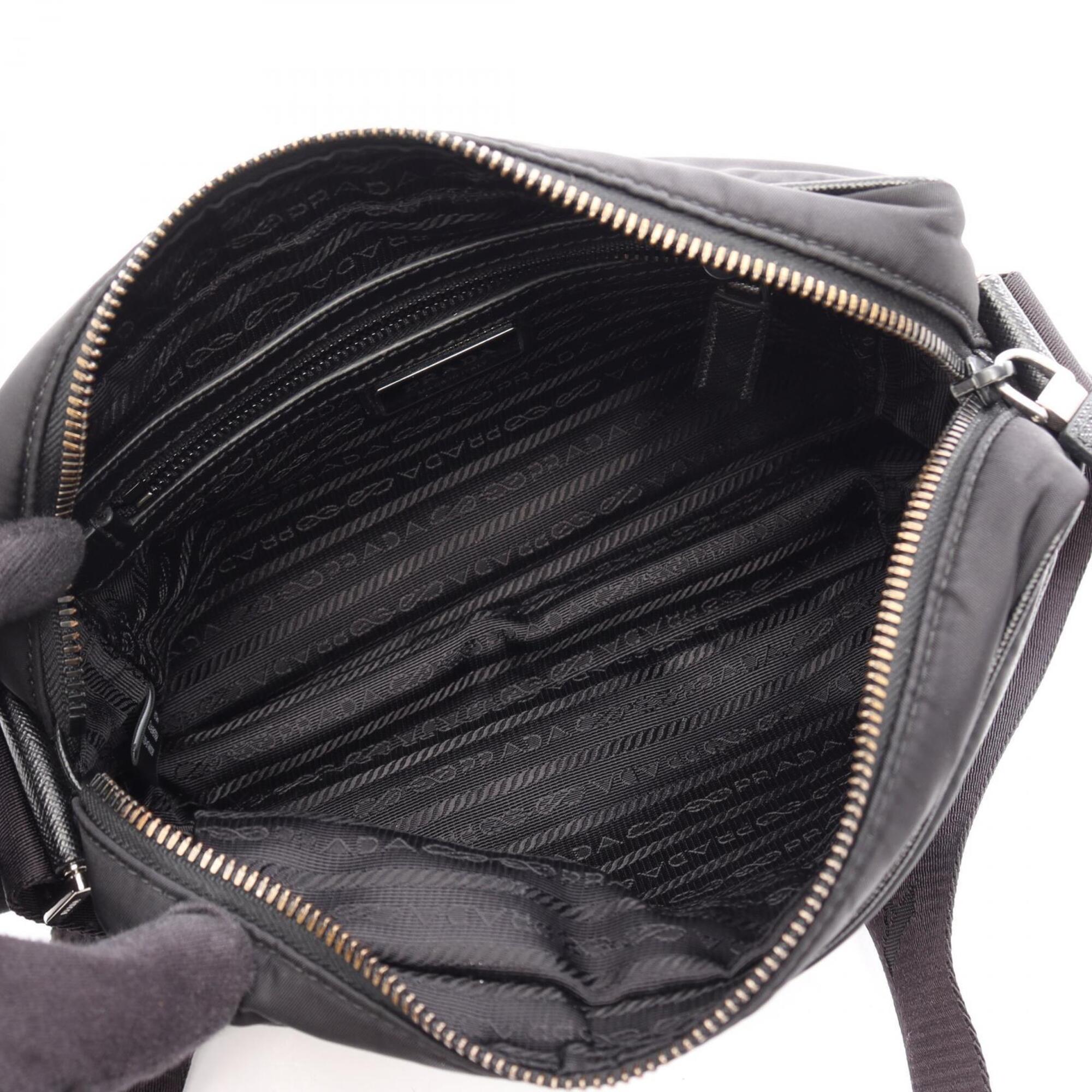 Prada Black Nylon Leather Handbag Shoulder Bag (Pre-Owned)