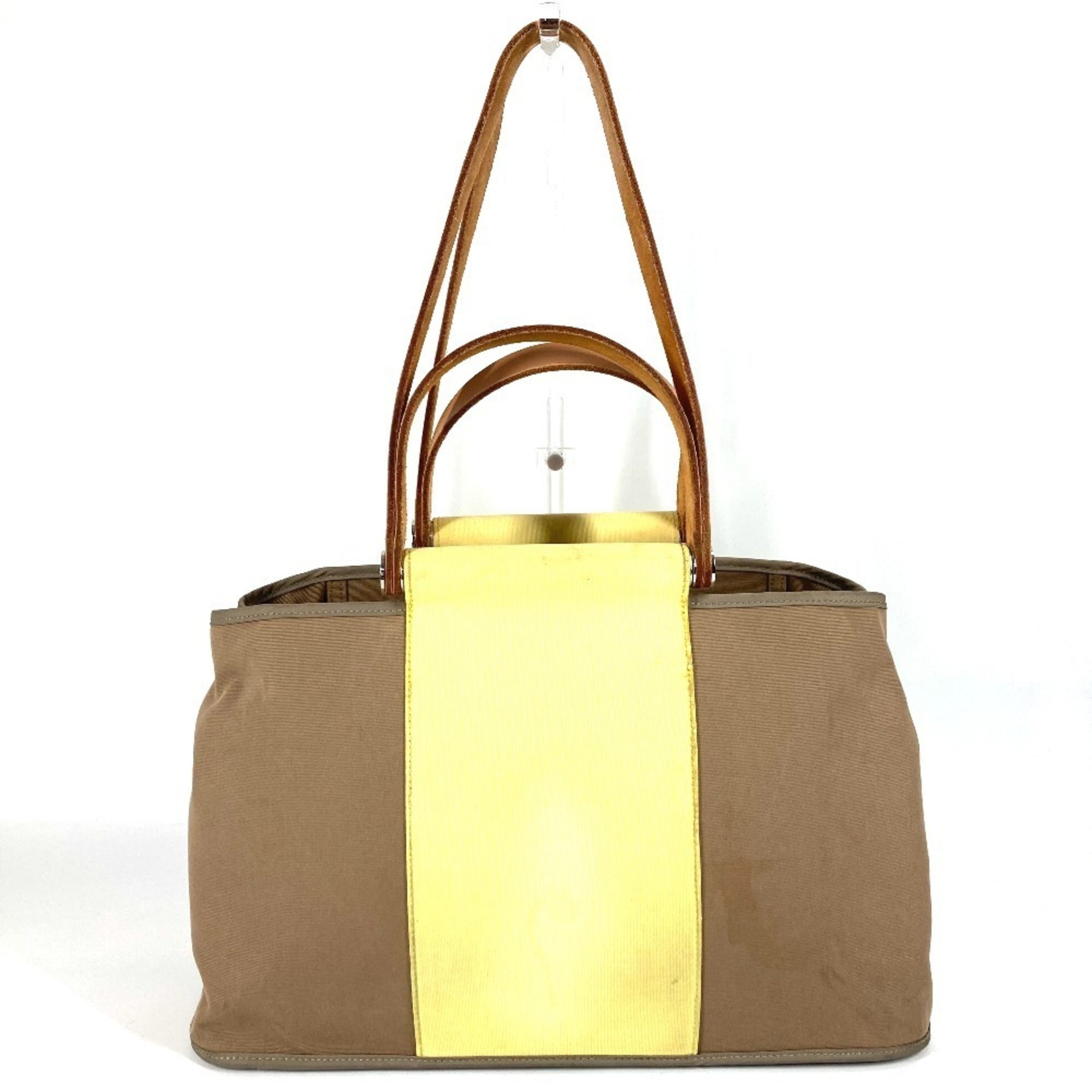 Hermes Beige Yellow Leather Canvas Shoulder Bag Tote Bag (Pre-Owned)