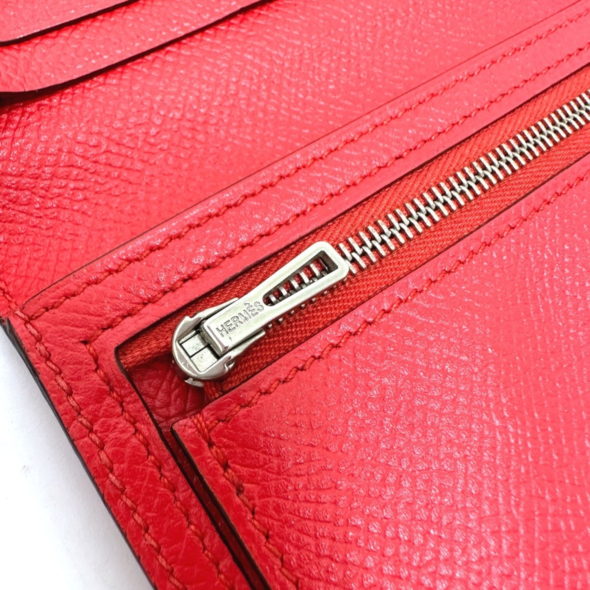 Hermes Red Color Epsom Leather Long Wallet (Bi-Fold) (Pre-Owned)