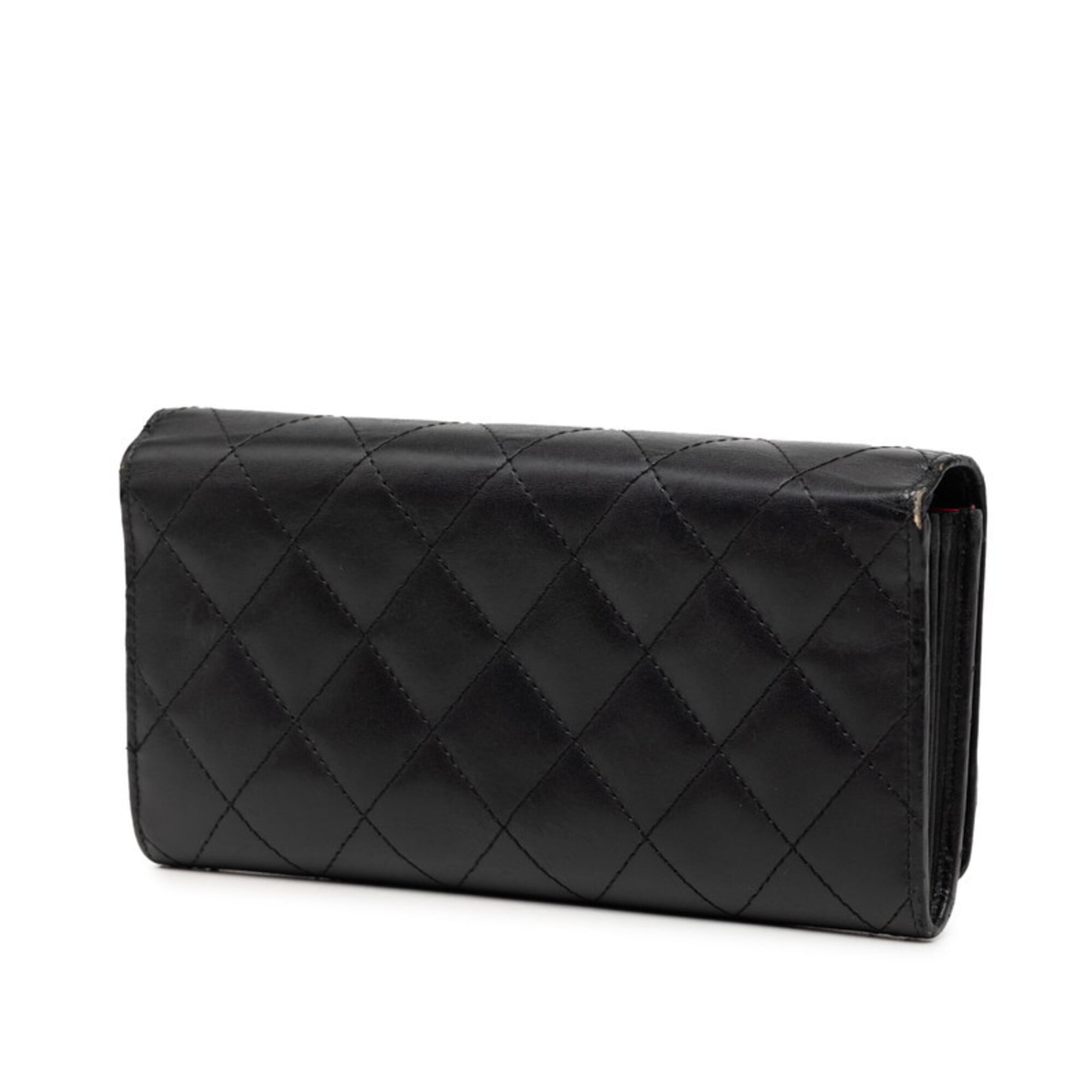 Chanel Black Pink Leather Long Wallet (Bi-Fold) (Pre-Owned)