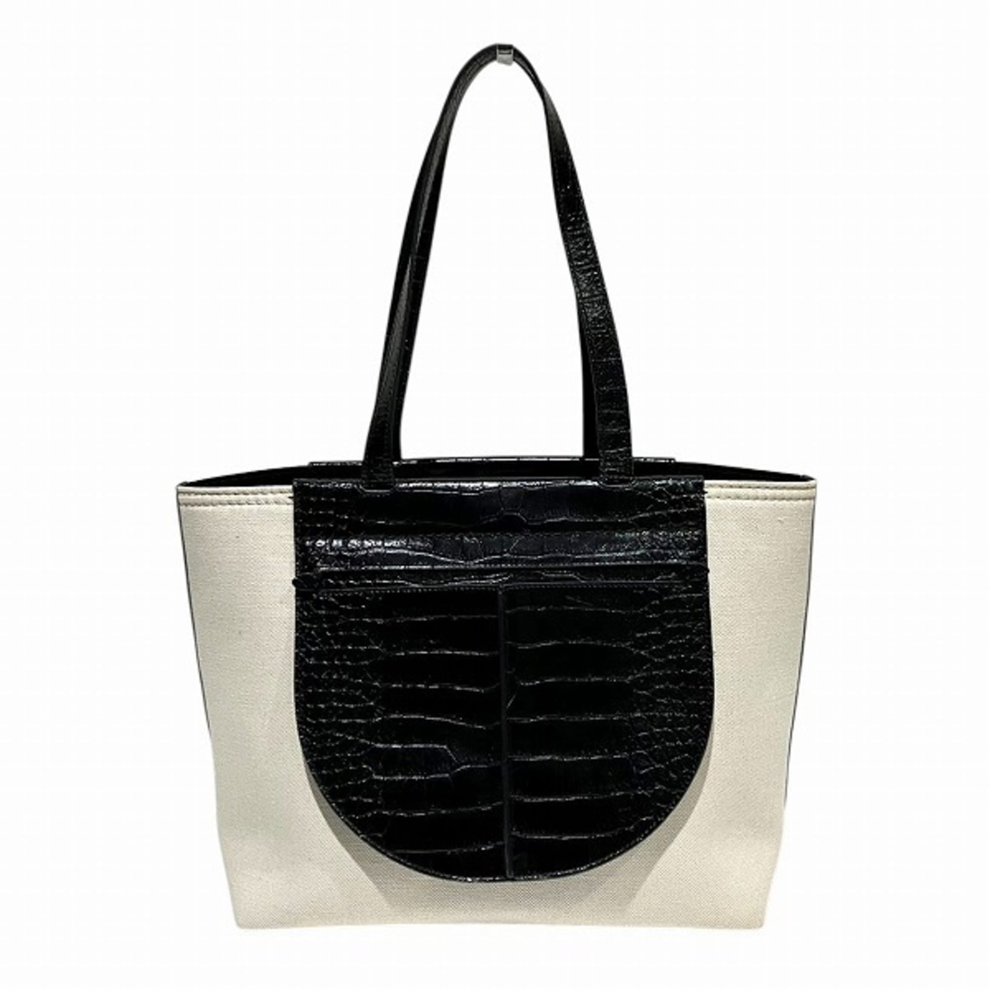 Tod's Beige Black Canvas Leather Tote Bag (Pre-Owned)