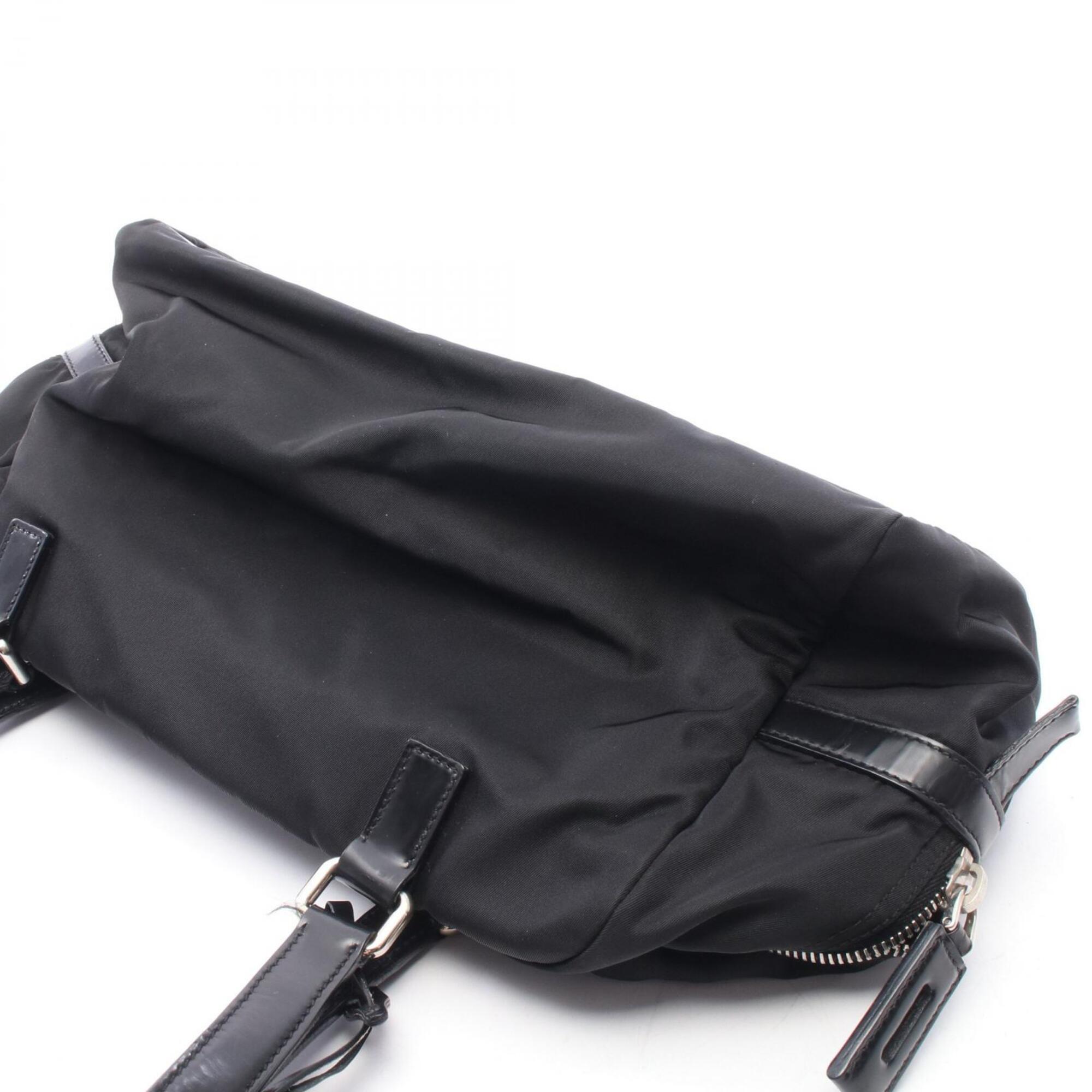 Prada Black Nylon Leather Handbag Shoulder Bag (Pre-Owned)