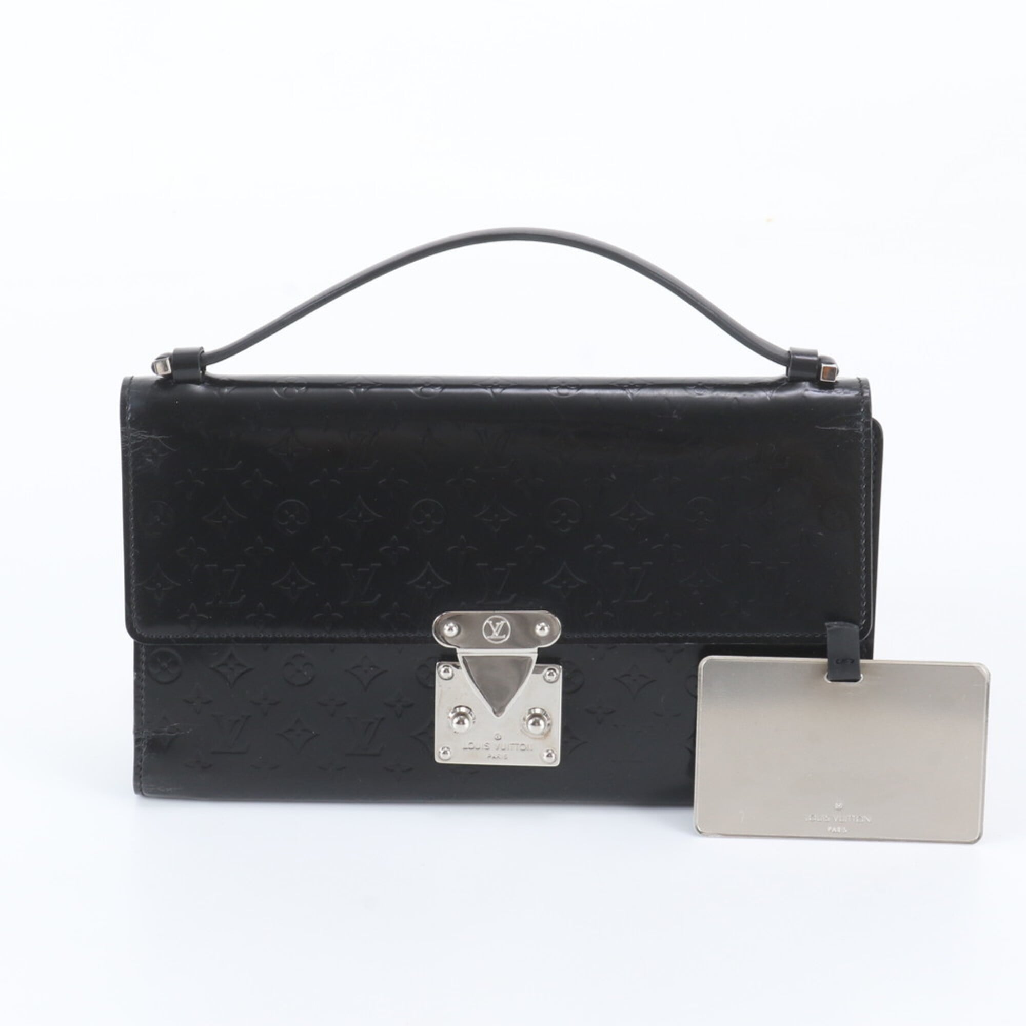 Louis Vuitton Noir Leather Clutch Bag Handbag (Pre-Owned)