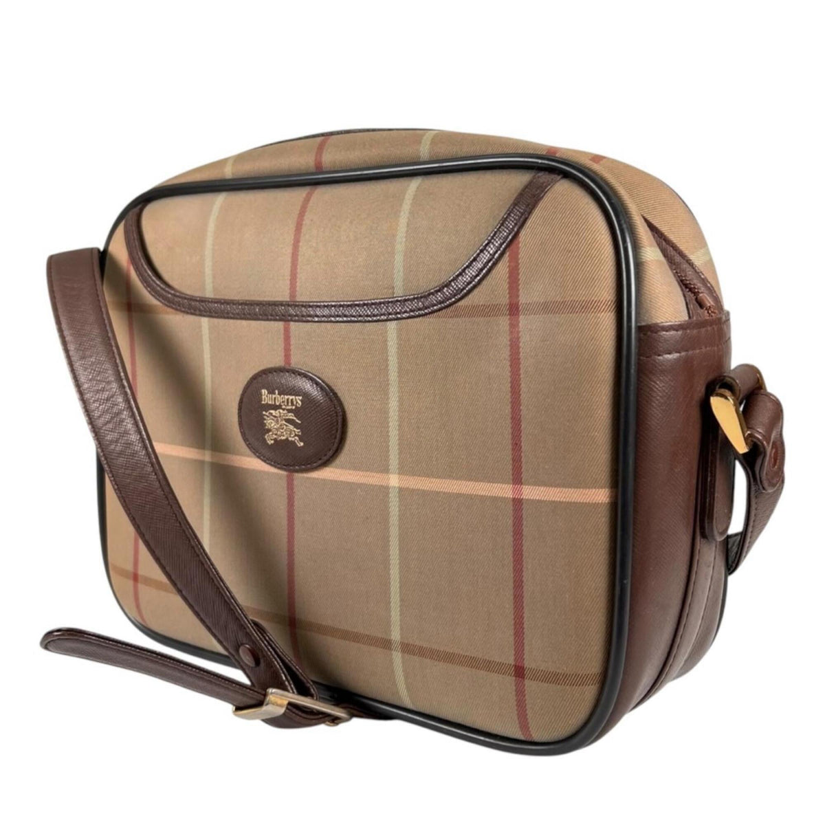 Burberry Brown Khaki Canvas Leather Shoulder Bag (Pre-Owned)