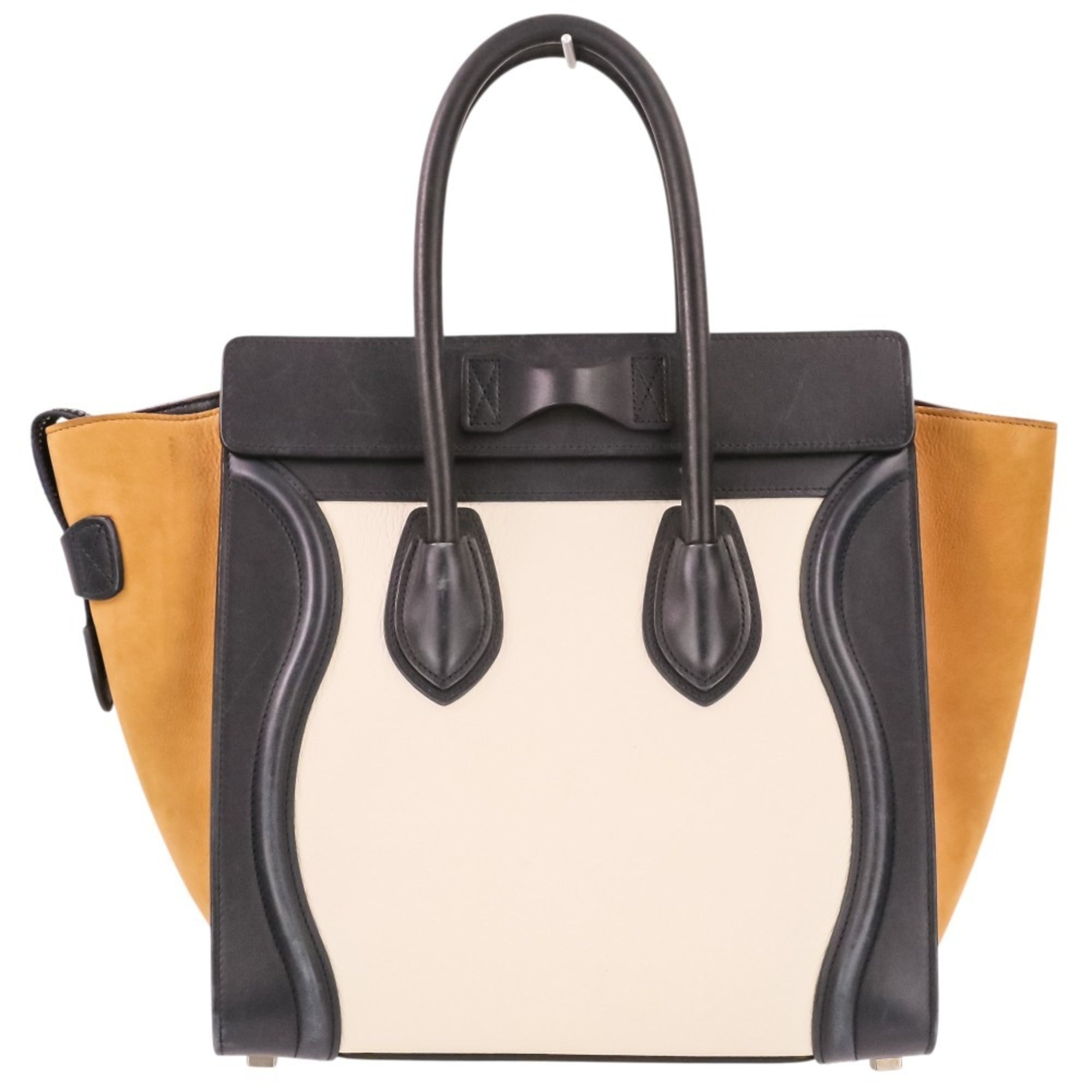 Celine Beige Black White Leather Handbag Tote Bag (Pre-Owned)
