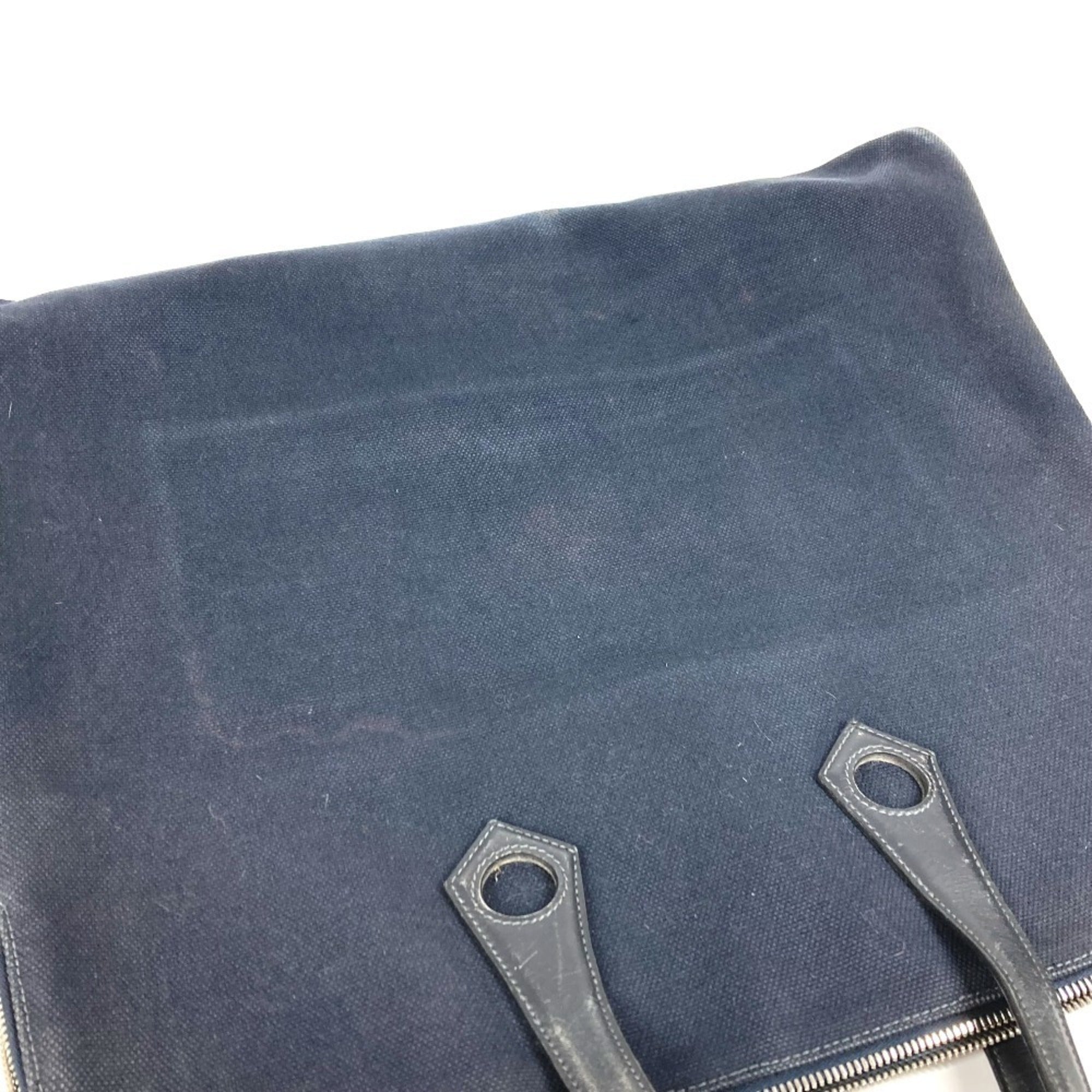 Hermes Black Navy Canvas Leather Boston Bag Handbag Tote Bag (Pre-Owned)