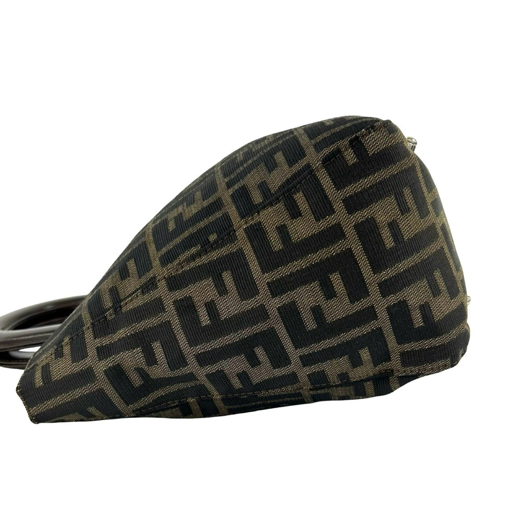 Fendi Black Brown Canvas Leather Handbag Tote Bag (Pre-Owned)