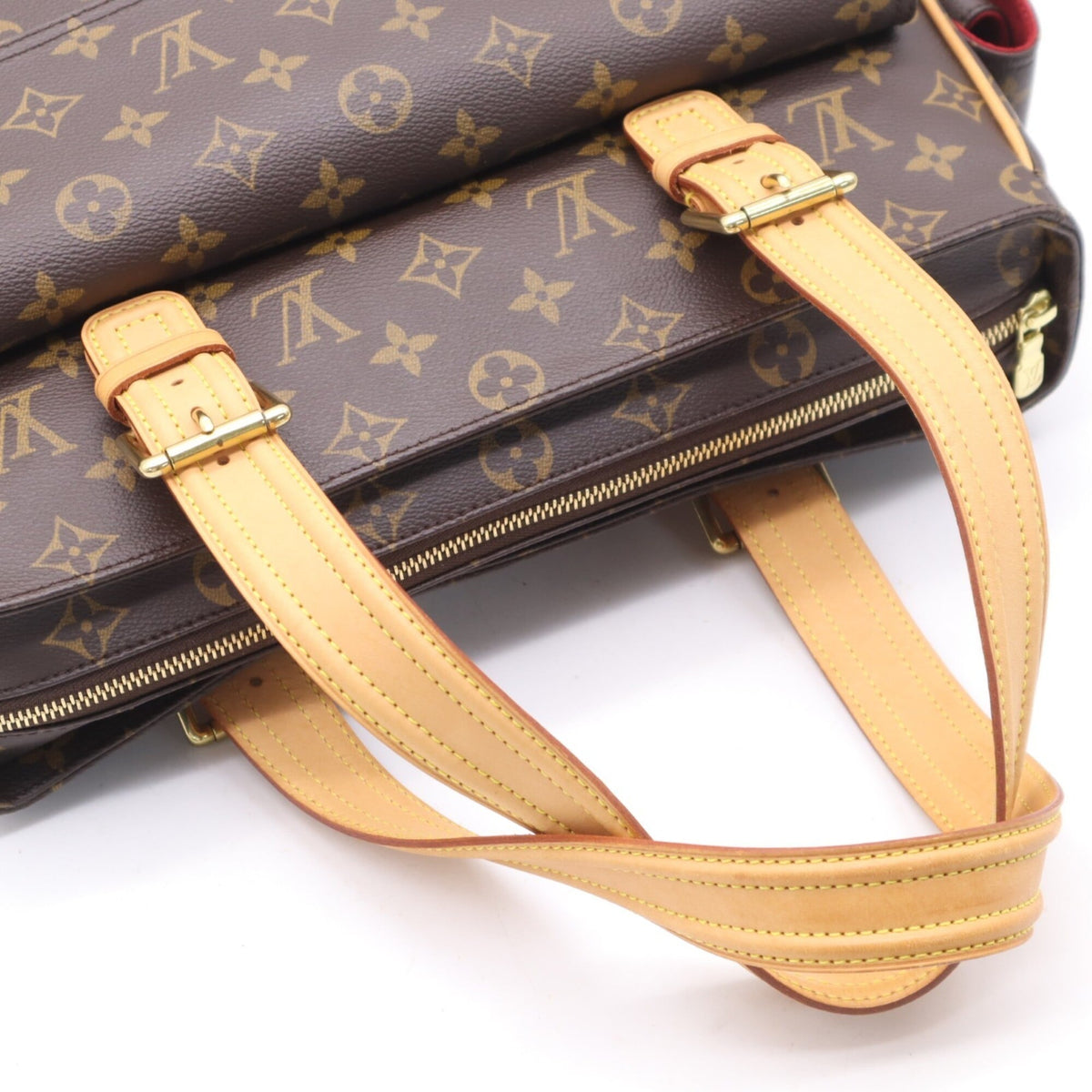 Louis Vuitton Beige Brown Coated Canvas Leather Handbag (Pre-Owned)