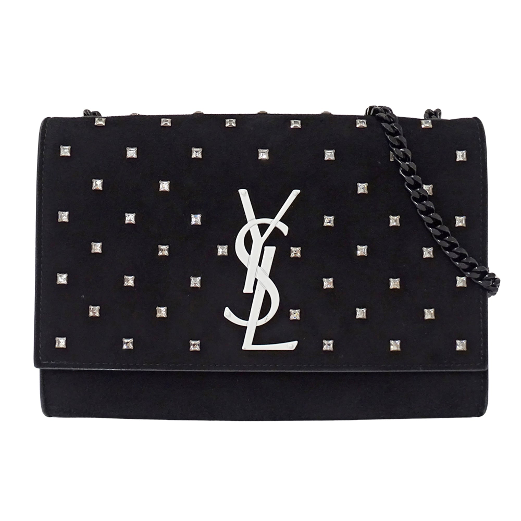 Saint Laurent Black Suede Rhinestone Handbag Shoulder Bag (Pre-Owned)