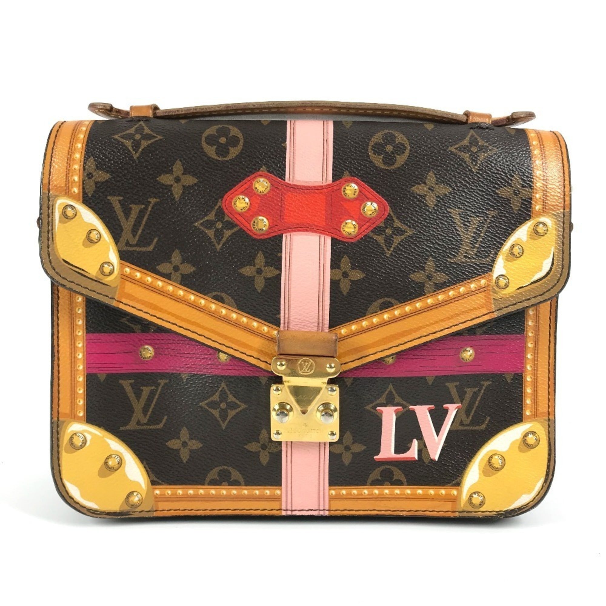 Louis Vuitton Brown Pink Monogram Canvas Handbag Pochette Shoulder Bag (Pre-Owned)