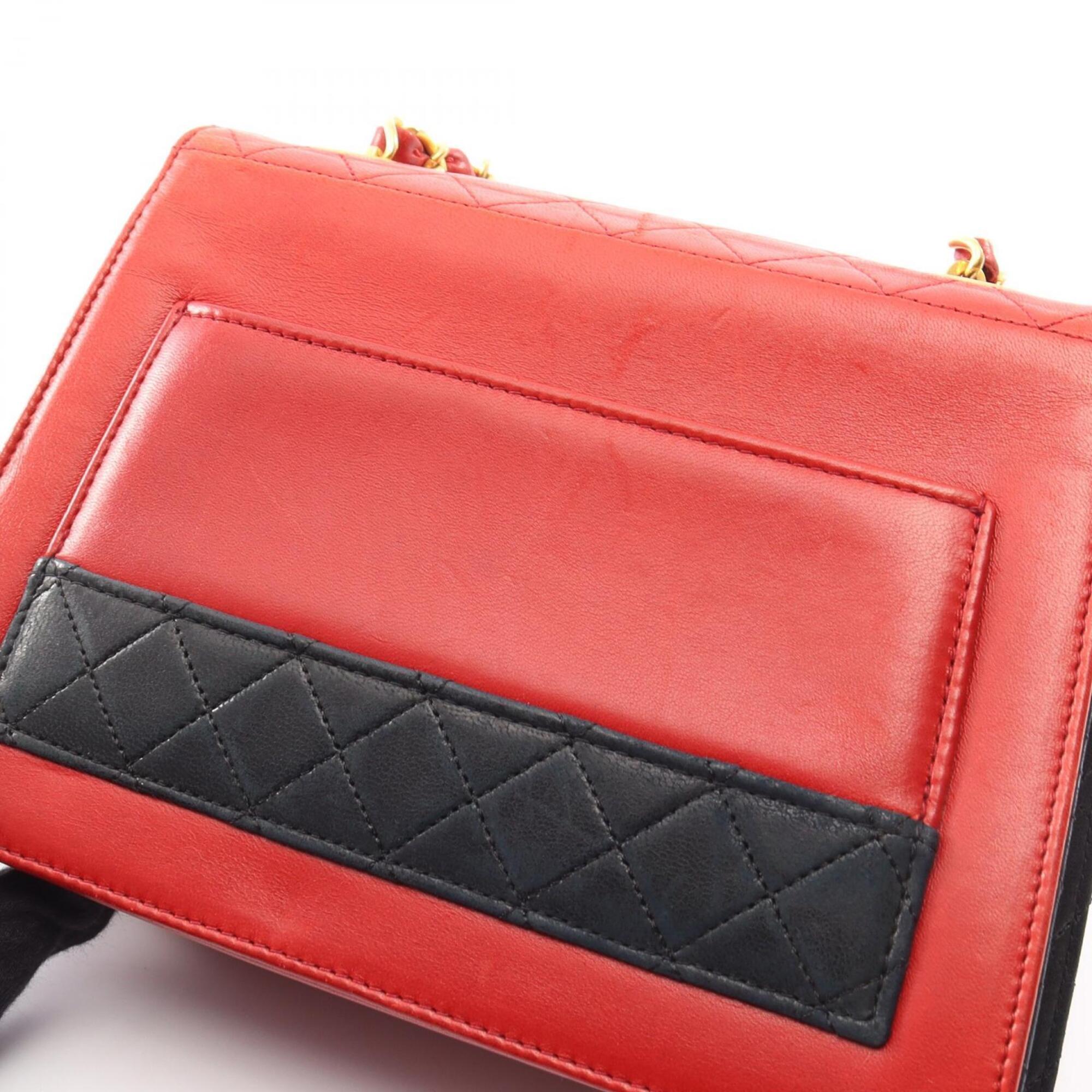 Chanel Black Red Color Leather Handbag Shoulder Bag (Pre-Owned)