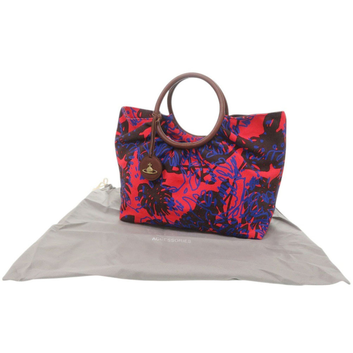 Vivienne Westwood Blue Brown Red Color Canvas Leather Handbag (Pre-Owned)