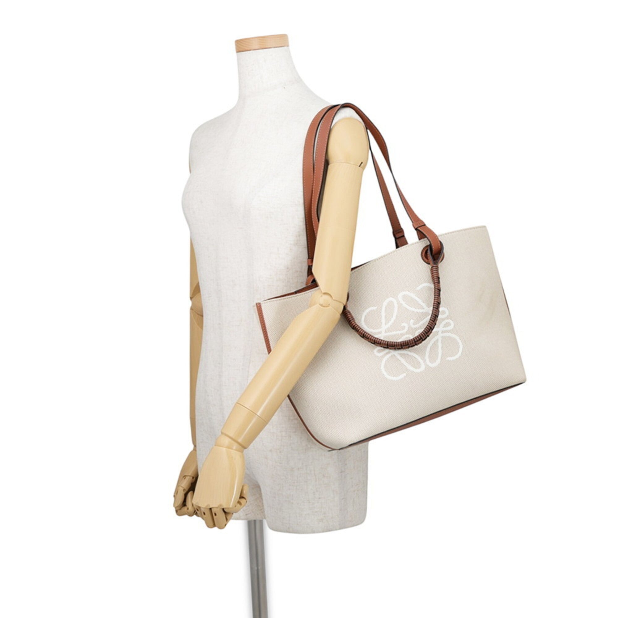 Loewe Beige Brown Canvas Leather Handbag Shoulder Bag Tote Bag (Pre-Owned)