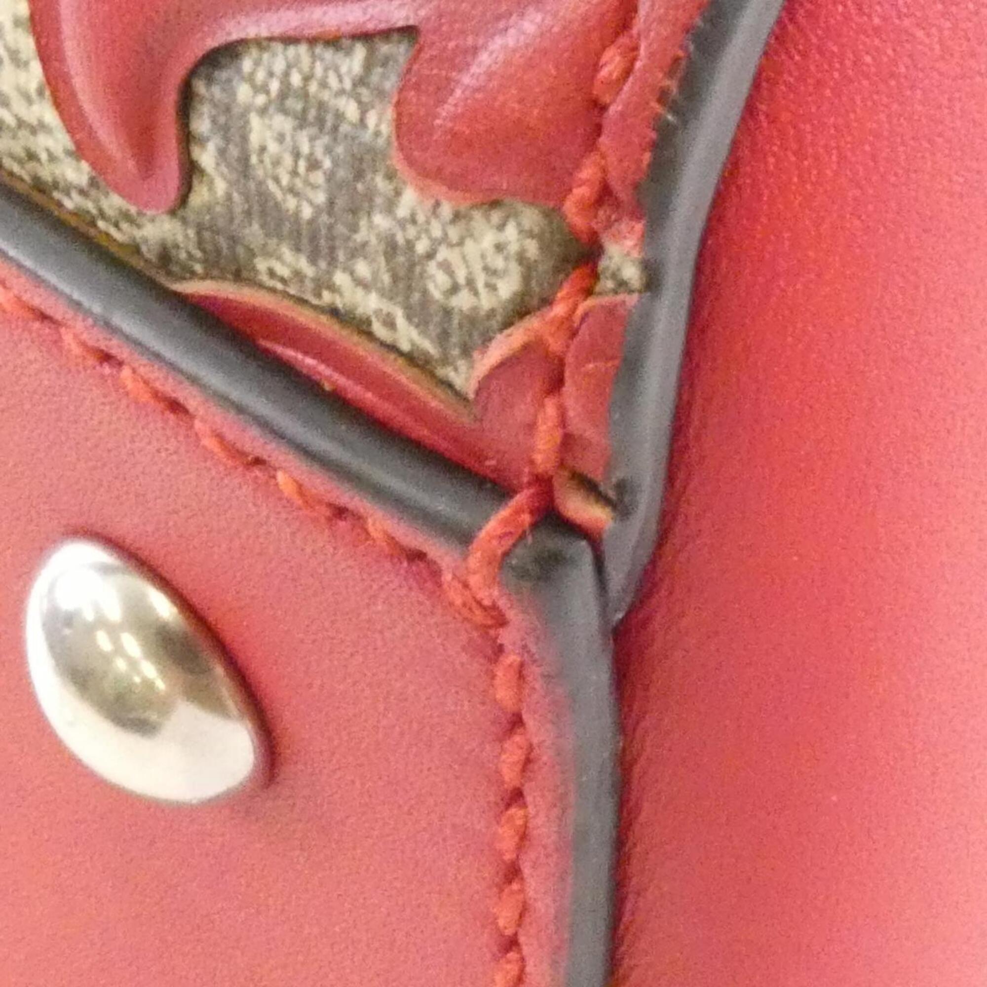 Gucci Beige Red Color Gg Supreme Canvas Leather Handbag (Pre-Owned)