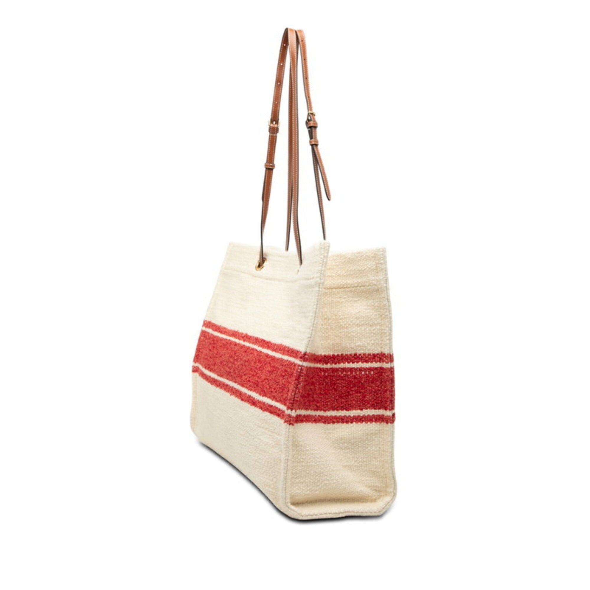 Celine Ivory Red Color Leather Textile Shoulder Bag Tote Bag (Pre-Owned)