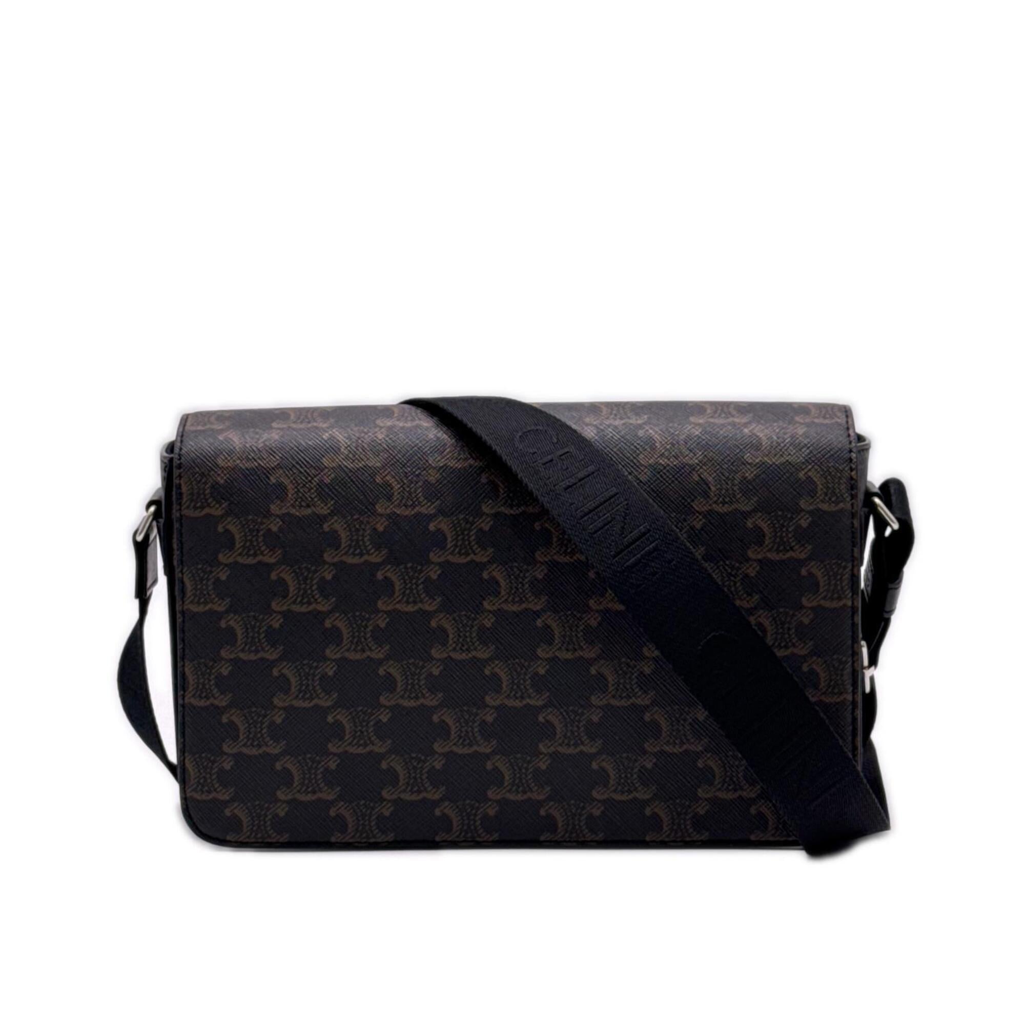 Celine Black Brown Leather Canvas Shoulder Bag (Pre-Owned)