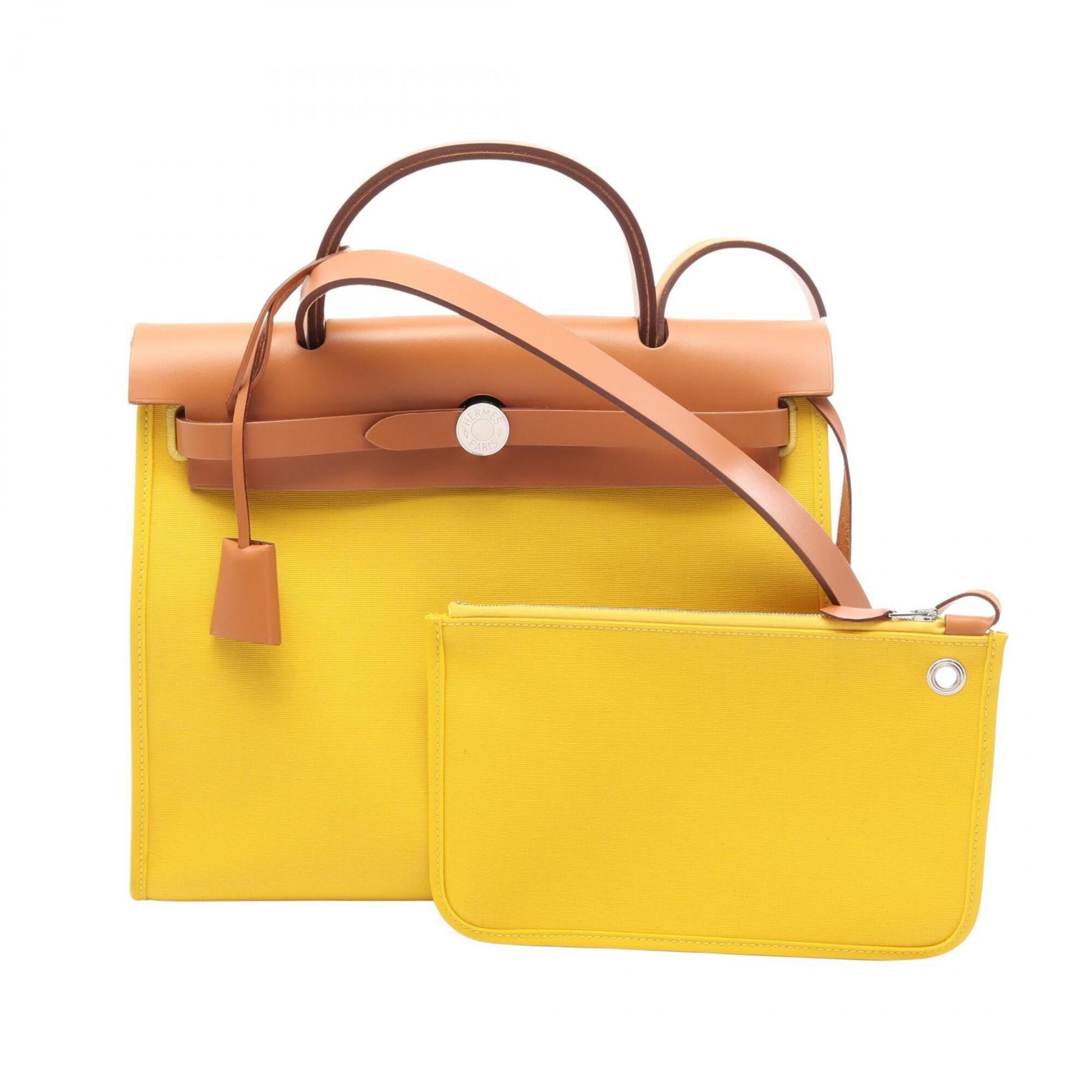 Hermes Brown Yellow Toile Officier Handbag (Pre-Owned)