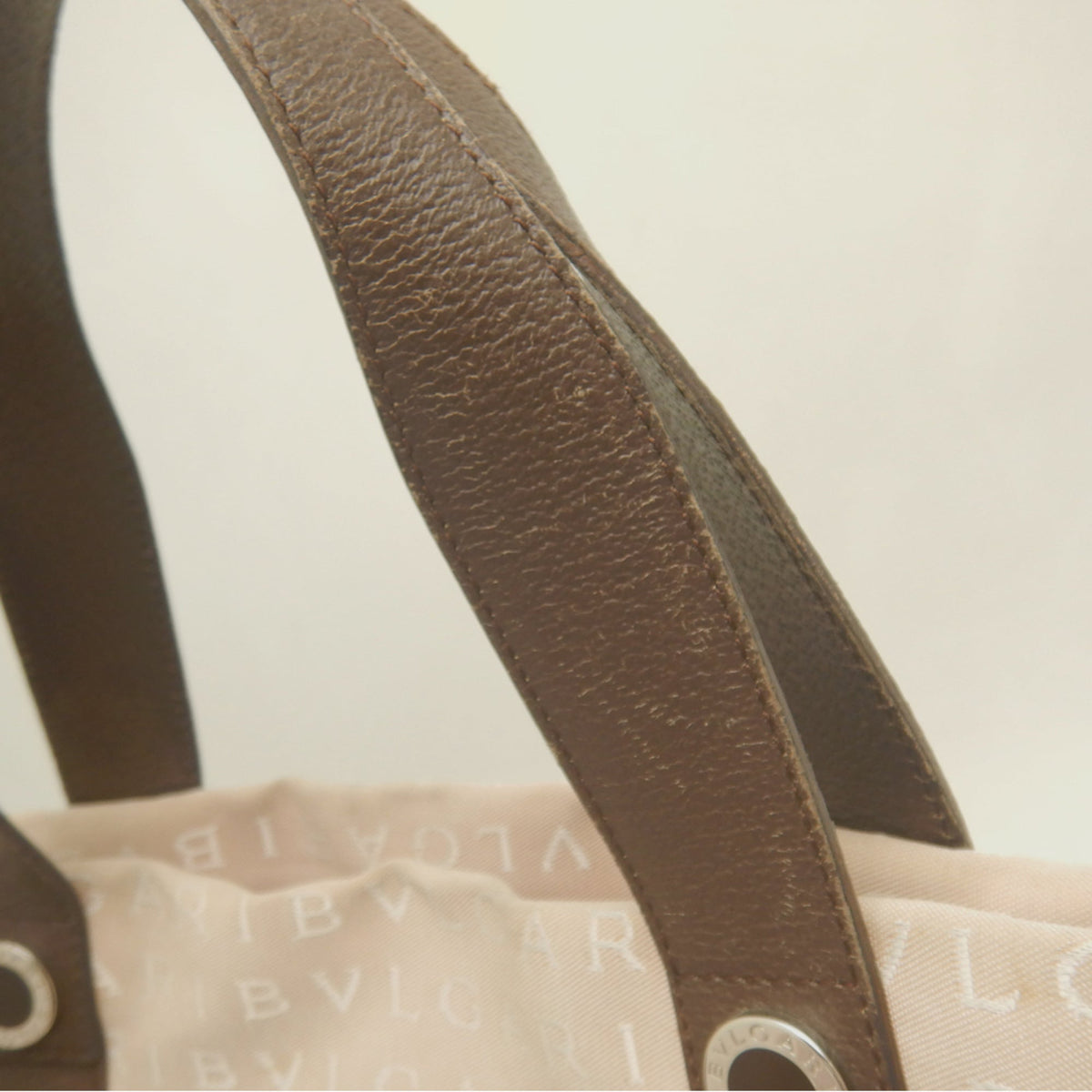 Bvlgari Logomania Beige Brown Canvas Leather Tote Bag (Pre-Owned)