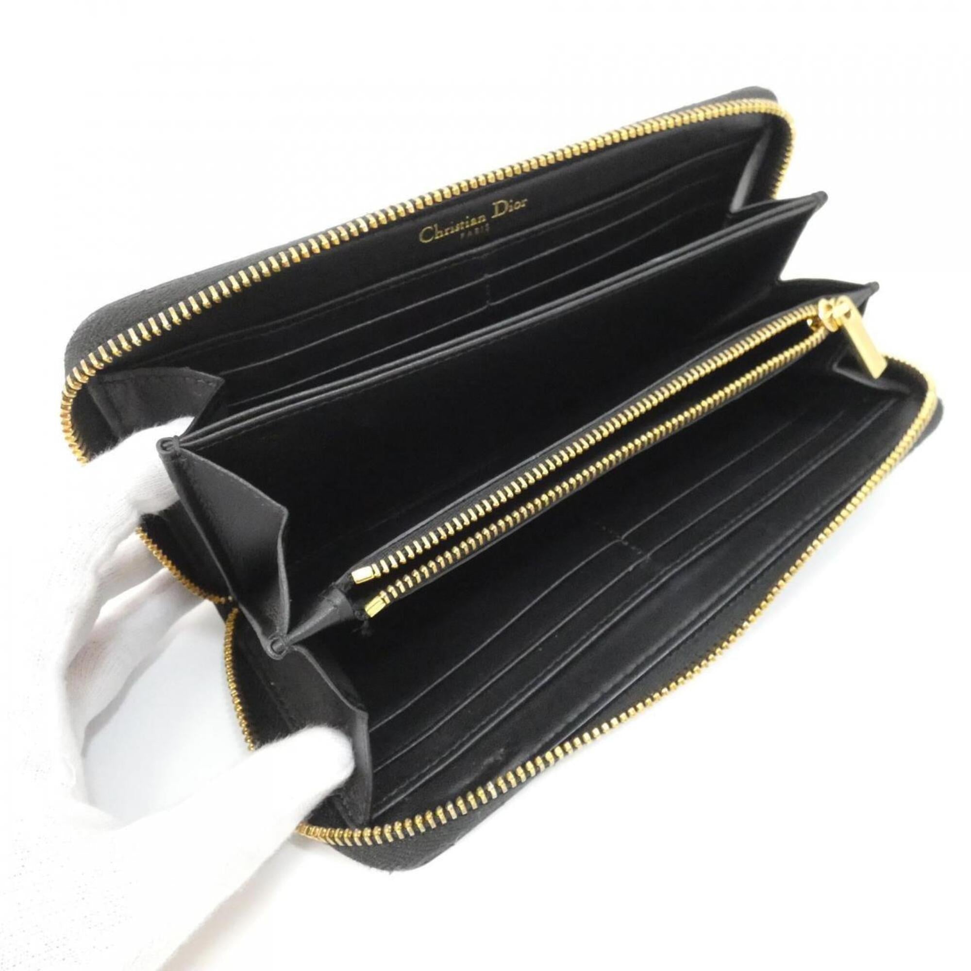 Christian Dior Black Leather Long Wallet (Bi-Fold) (Pre-Owned)