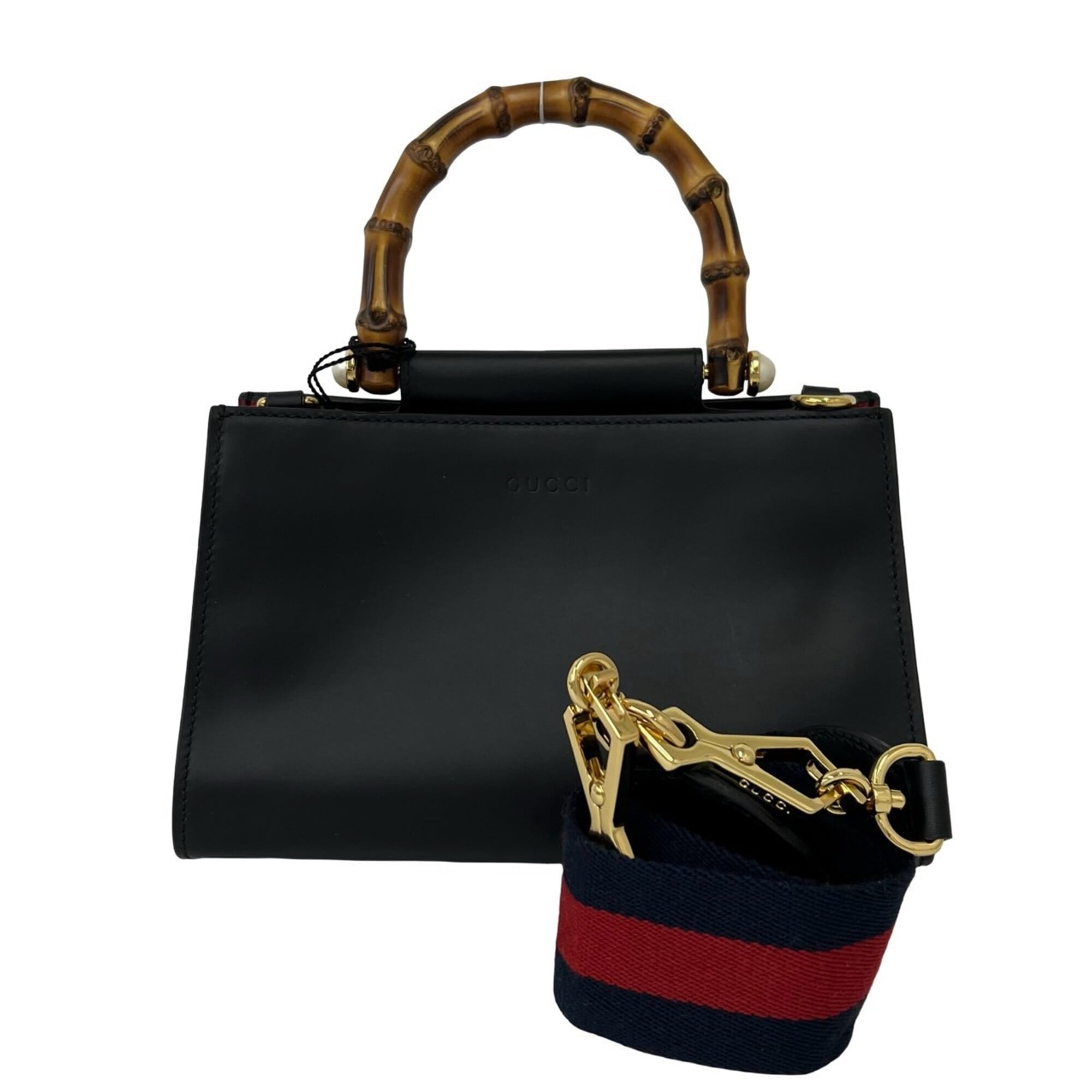 Gucci Black Red Color Leather Bamboo Handbag Shoulder Bag (Pre-Owned)